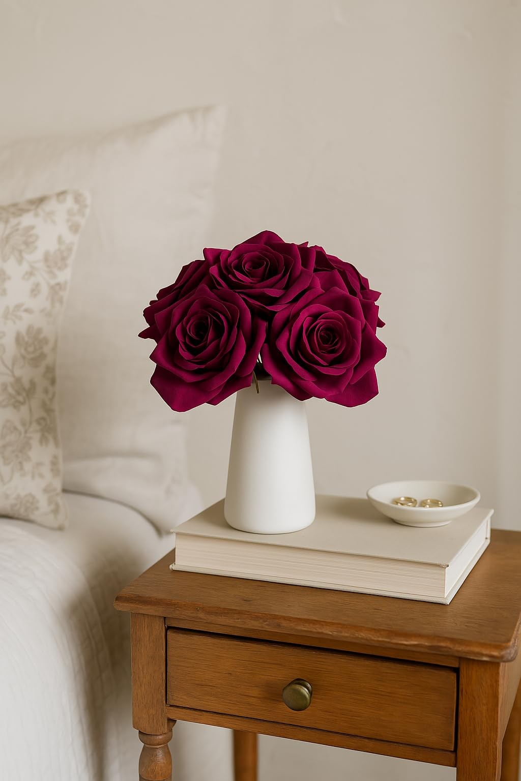12-Piece Faux Real Touch Rose Bouquet with Ceramic Vase, Fake Flowers in Vase…