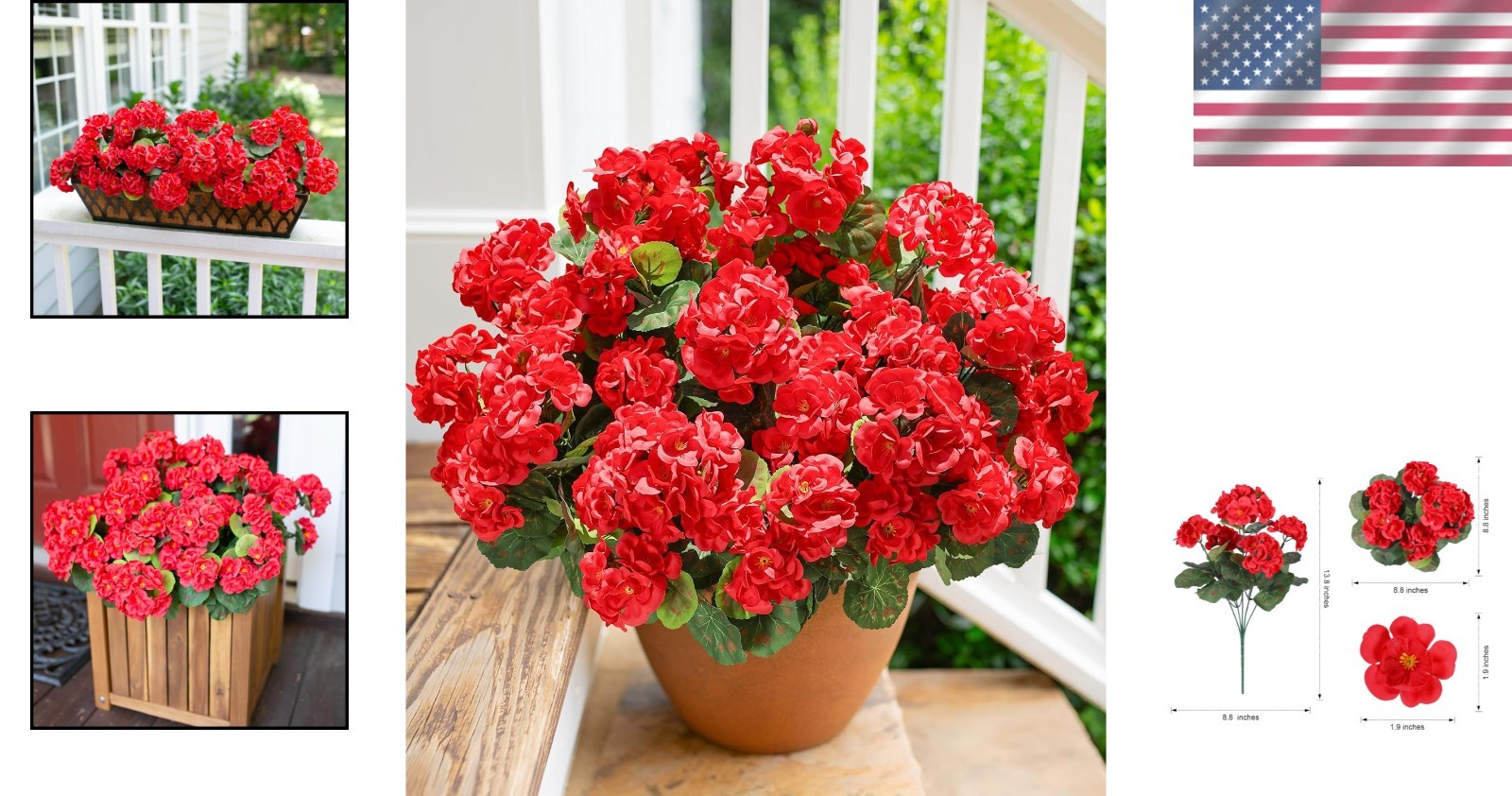 6 Bundles of Waterproof Red Artificial Geraniums for Elegant Outdoor Decor