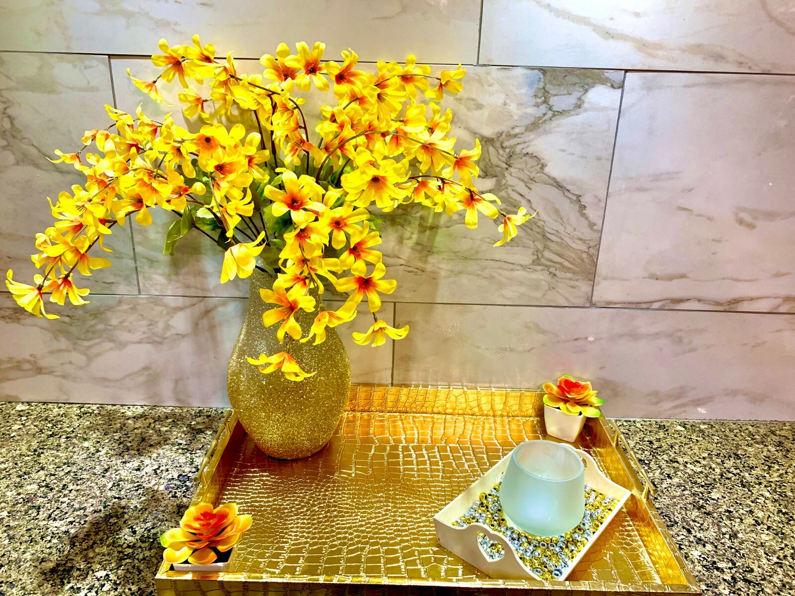 DIY Easy Decor Home/Bedroom/Kitchen/Living Room Floral Candle Decorative Tray