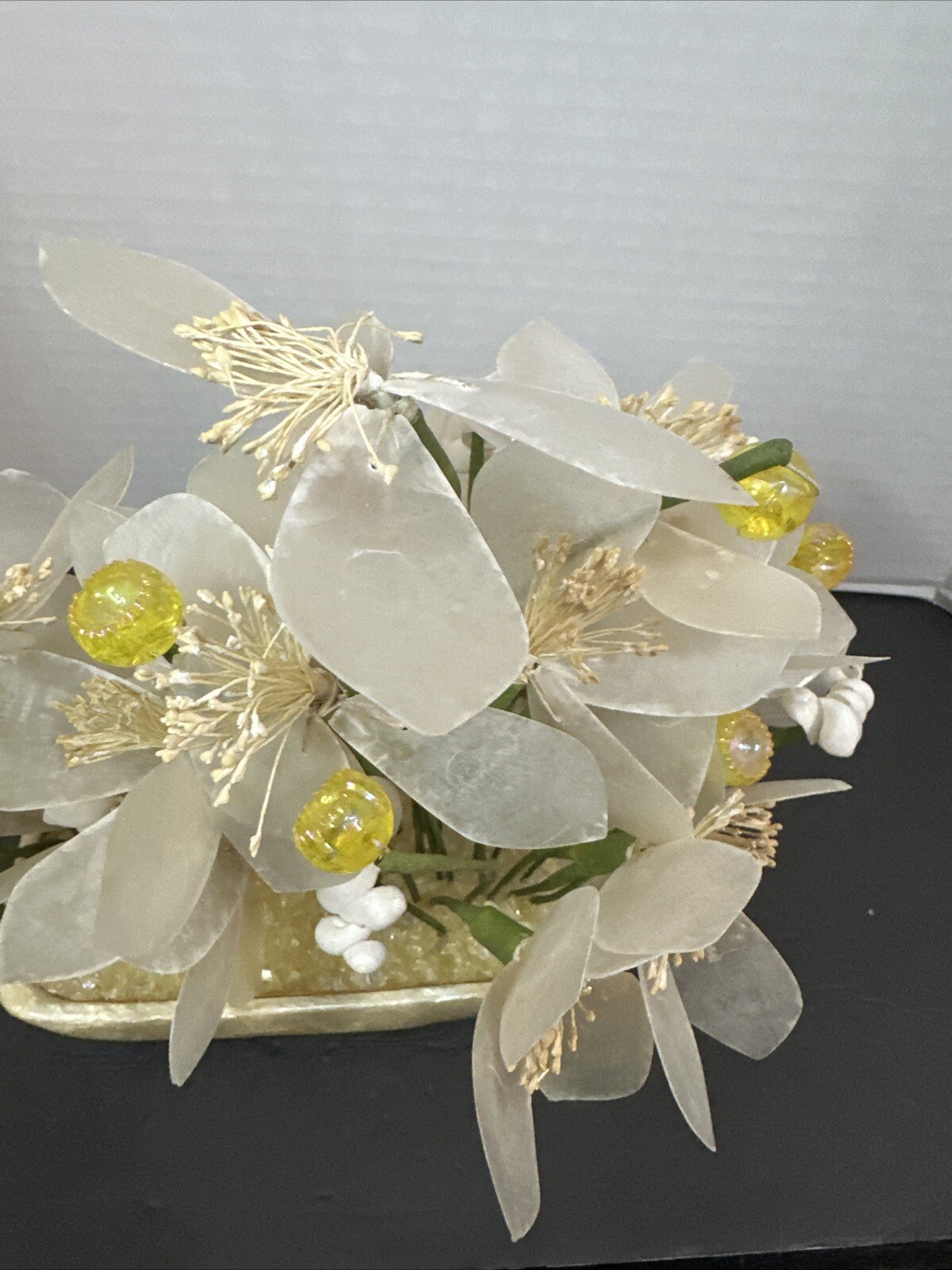 Vintage Capiz Shell & Metal Floral Standing Arrangement