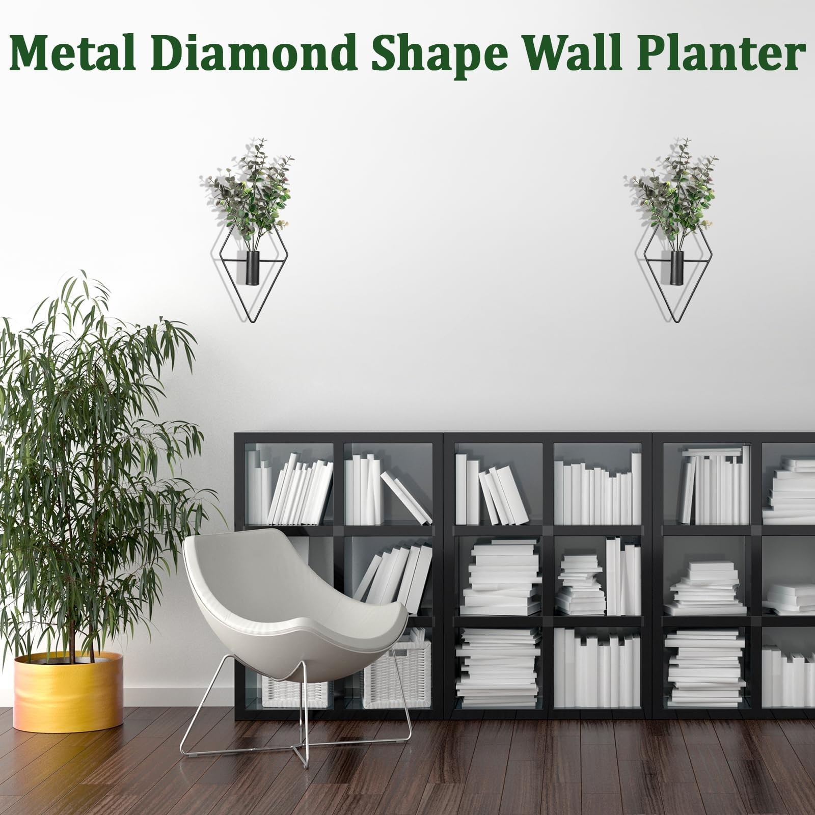 2Pcs Hanging Planters with Artificial Eucalyptus Metal Hanging Vase,Indoor Pl…