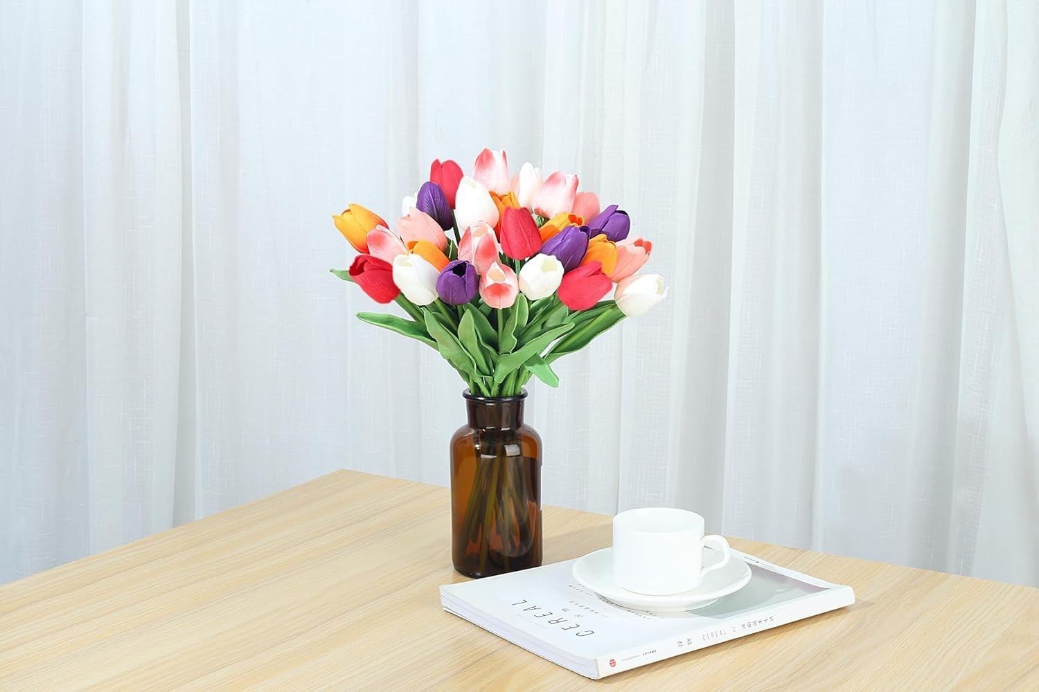 Artificial Tulips Bouquet 15pcs 14 Inch Faux Flowers for Weddings Home Decor …