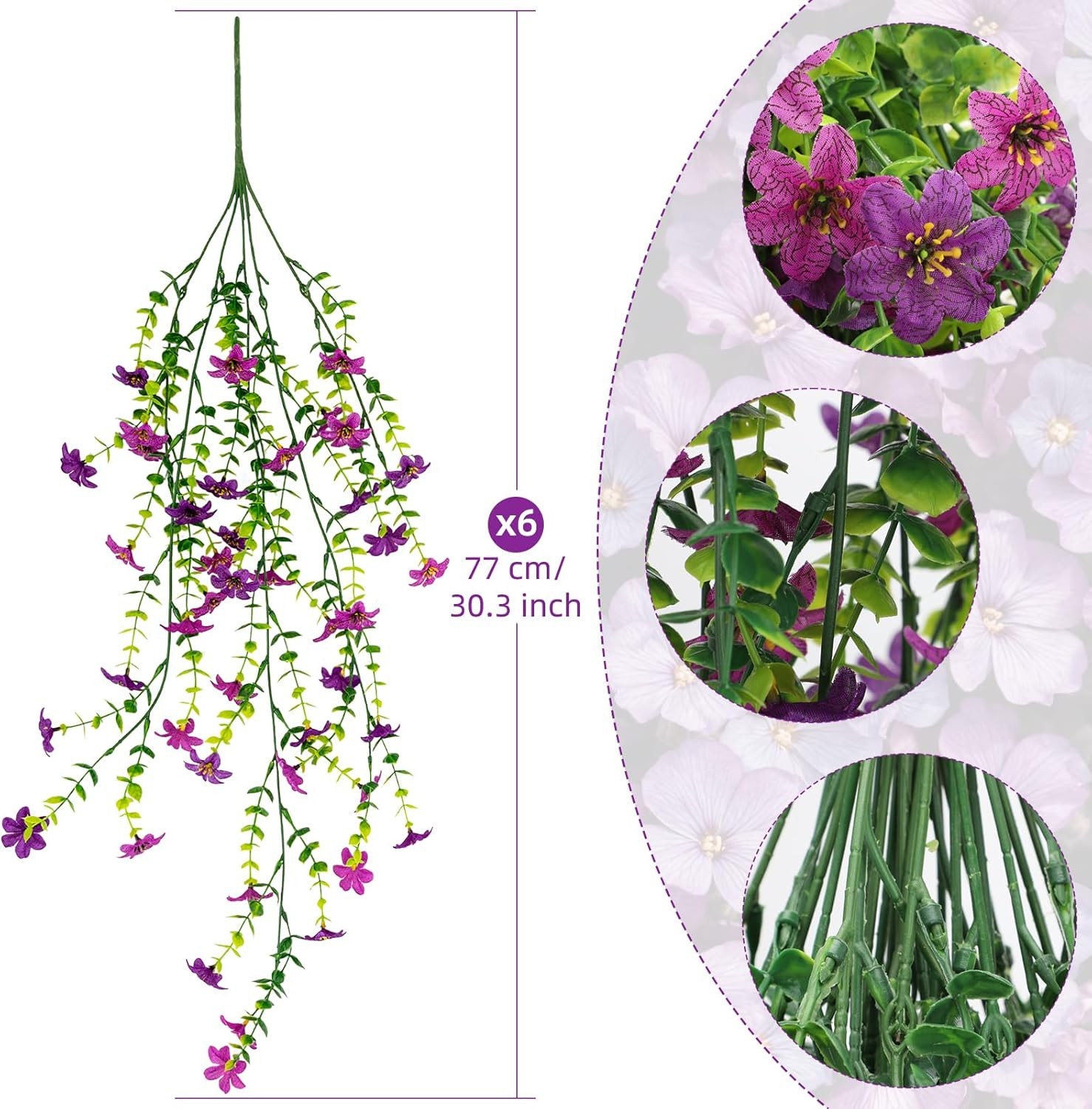 6 Pcs 30.3Inch Artificial Hanging Flowers Plants for Outdoor Faux Hanging Daisy