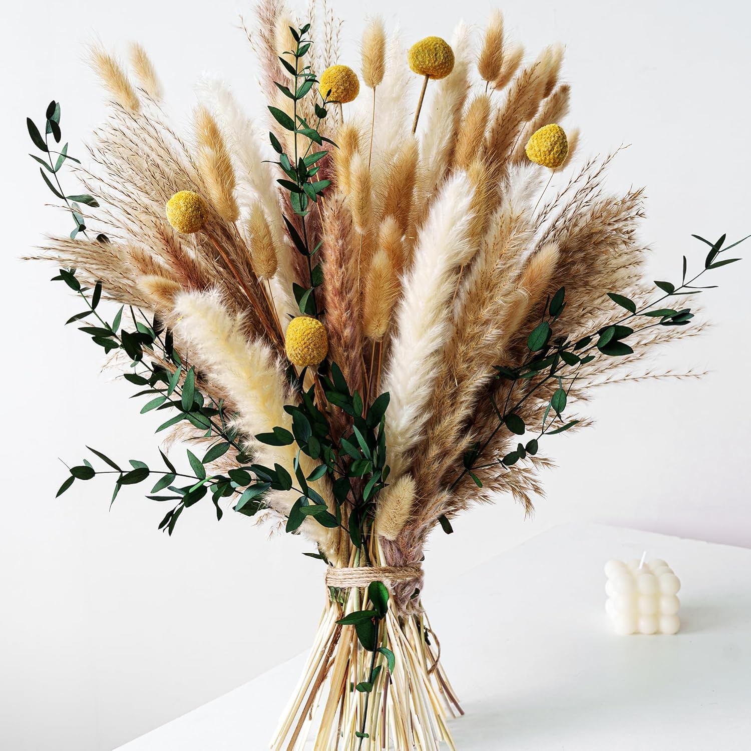 Boho Dried Flowers Bouquet – Olive Green Wall Decor, Pampas Grass Bouquet, Ru…