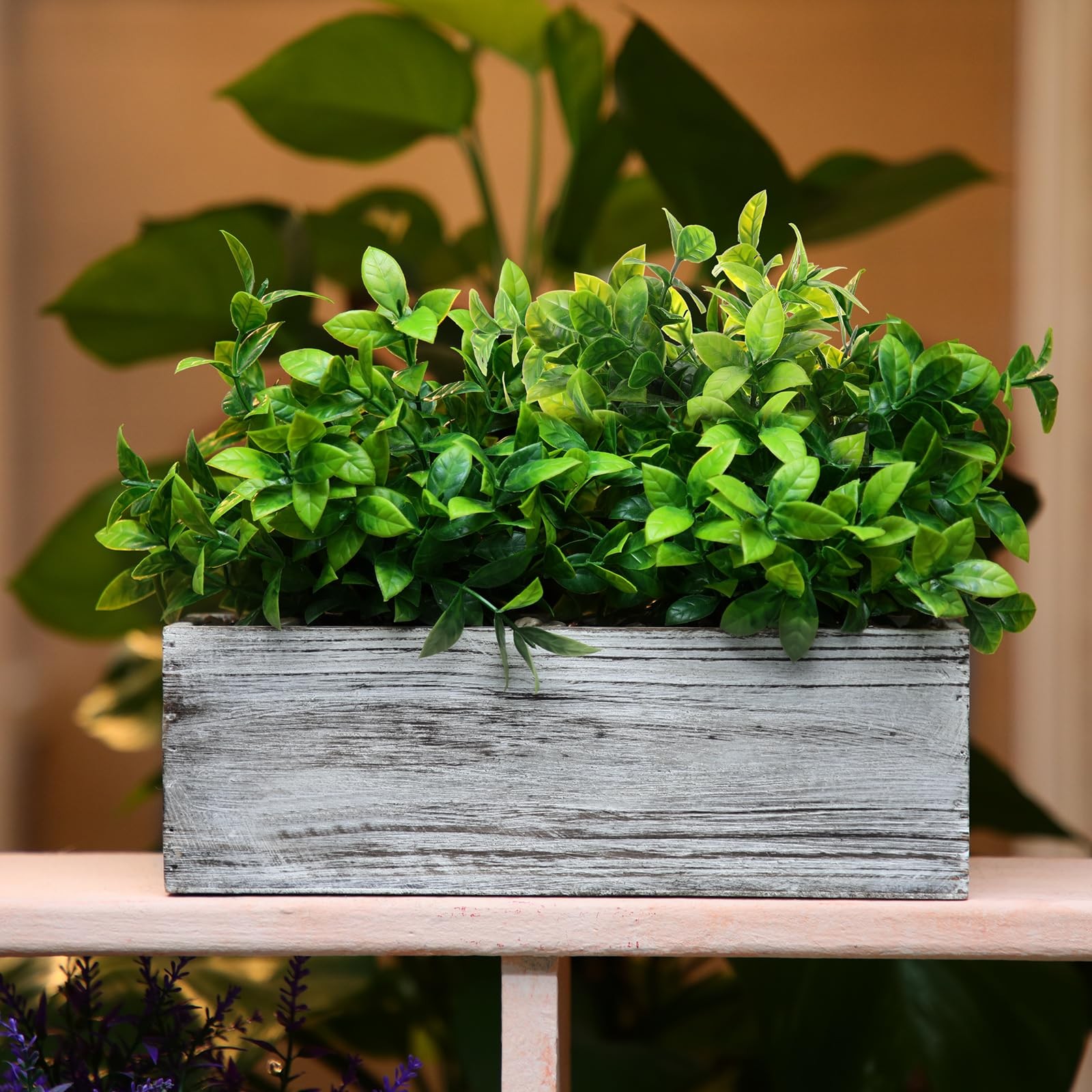 Lyrow 2 Pack Artificial Eucalyptus Plants in Rectangular Rustic Wooden Plante…