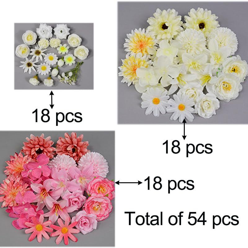 54pcs Artificial Flower Silk Mix Rose Fake Flowers Heads Bulk for DIY Wedding…