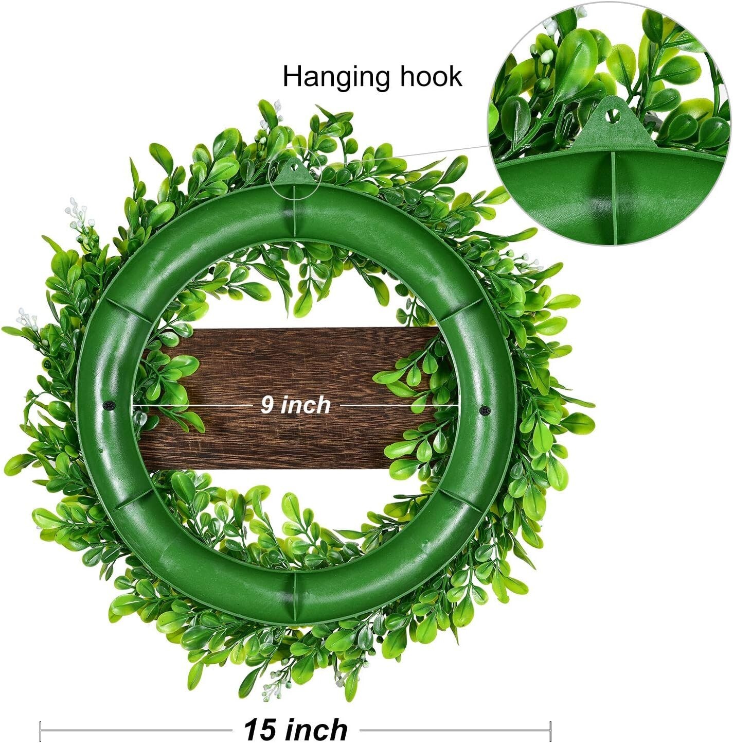 Lvydec Artificial Boxwood Wreath – 15″ Welcome Wreath with Wooden Welcome Sign