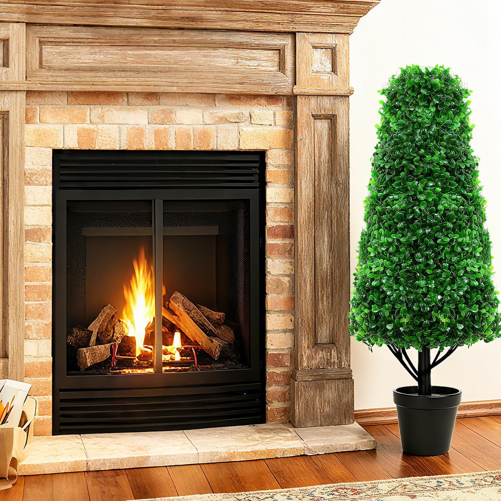 2 Pack 48.8″ Artificial Boxwood Topiary, Faux Potted Plant with Black Planter