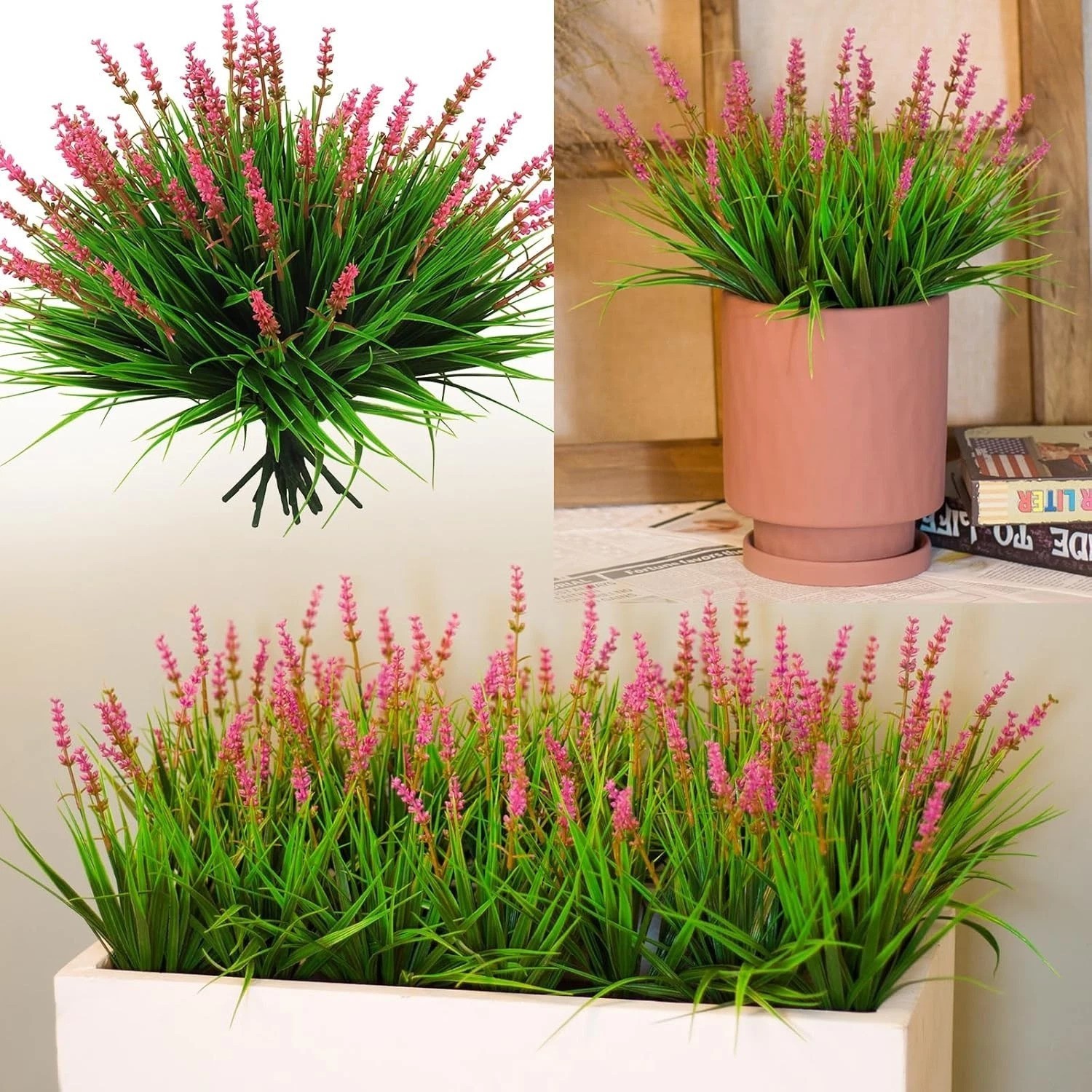 Realistic 12 Bundles Pink Flower Monkey Grass for Indoor/Outdoor Garden Design