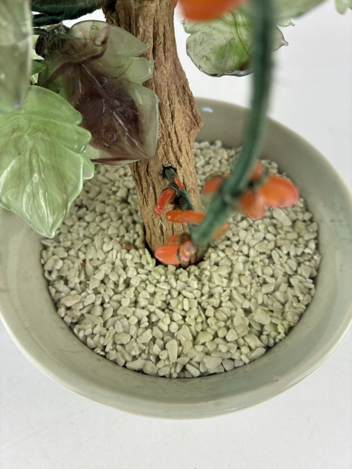 Mid-20th Century Glass Bonsai Flowering Tree ~ Pink & White Flowers 12″