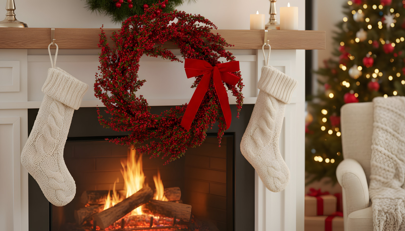 Red Berry Christmas Wreath: Handmade Holiday Door Decor