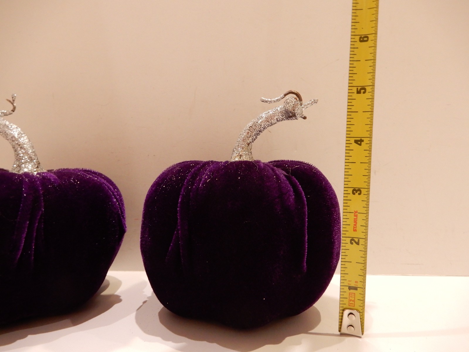 Purple Velvet Pumpkin with glitter stems Lot of 2