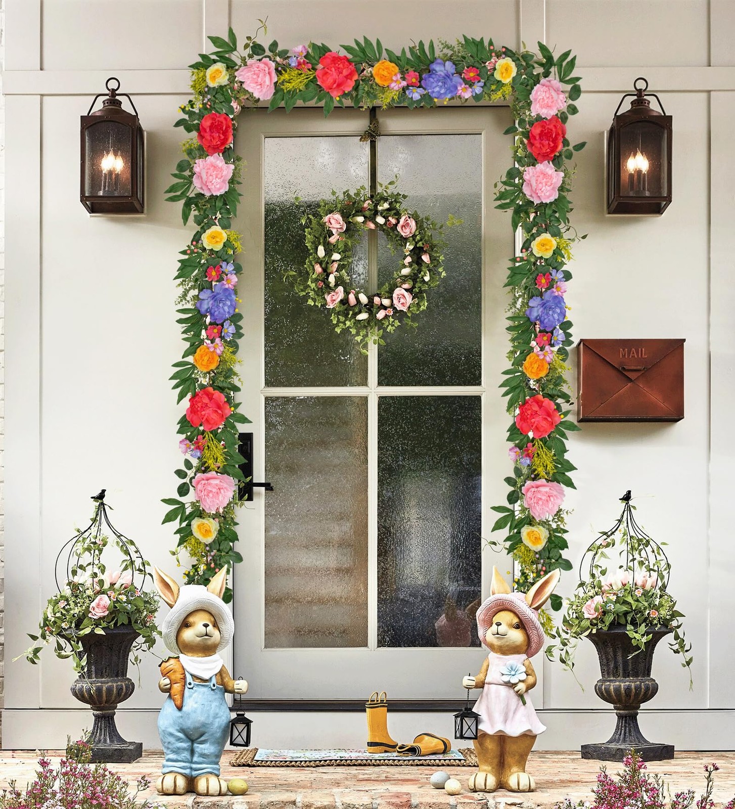 6FT Floral Peonies Garlands, Door Artificial Garland, Mantle Fireplace Garlan…