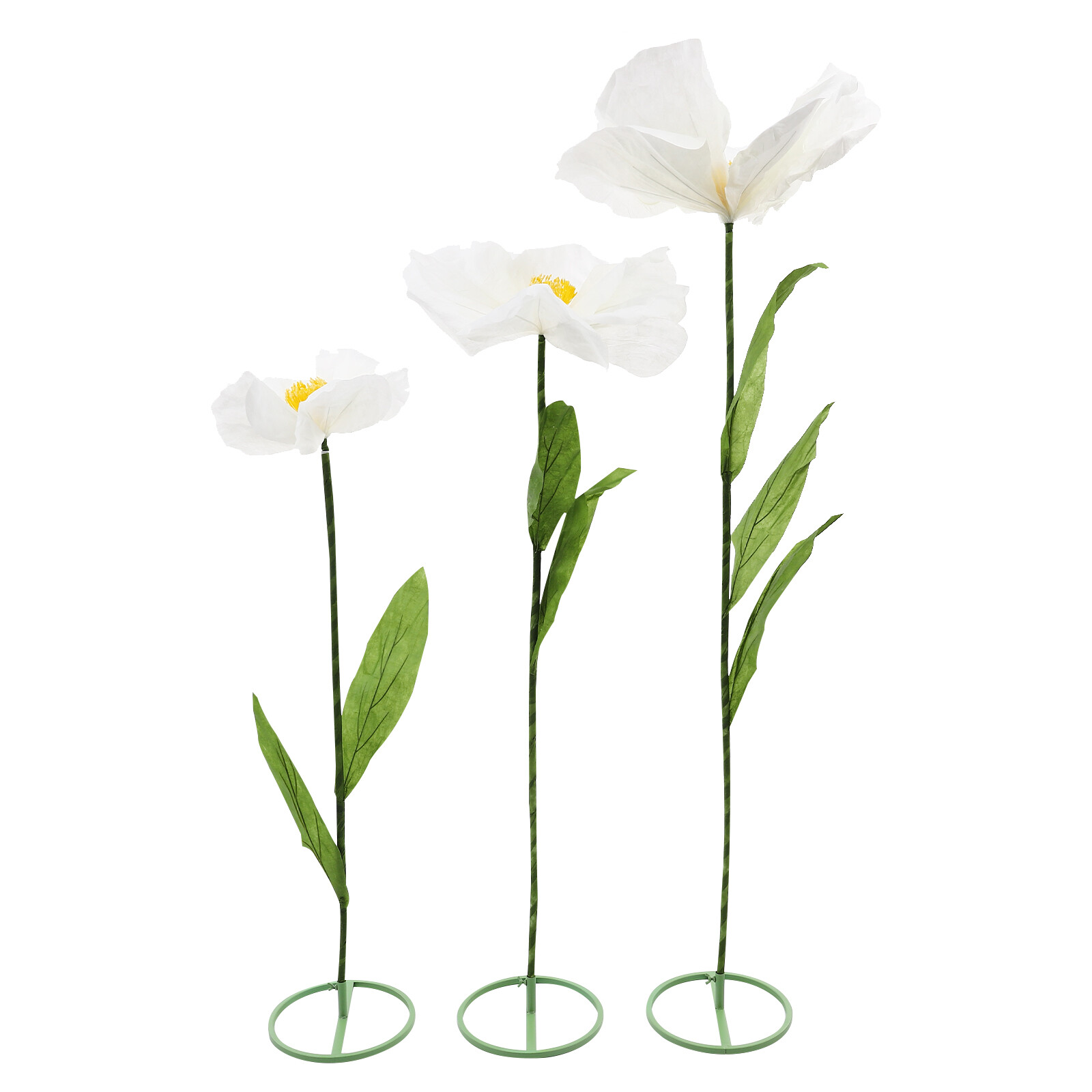 Set of 3 Artificial Flower Free Standing White Corn Poppy Decor Home Wedding