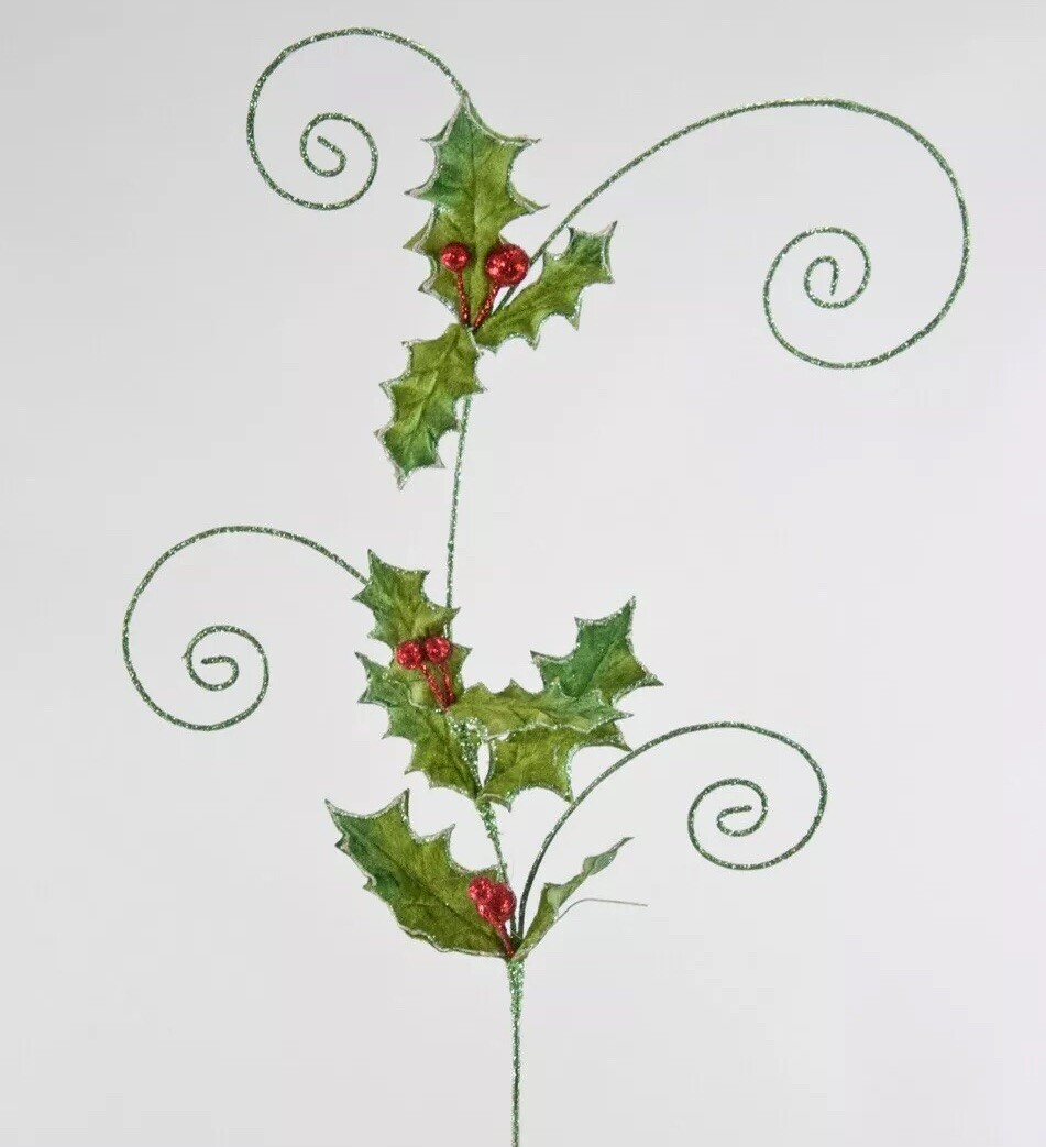 Katherine’s Collection 6 Holly Spiral Stems 17-817460 NEW Night Before Christmas