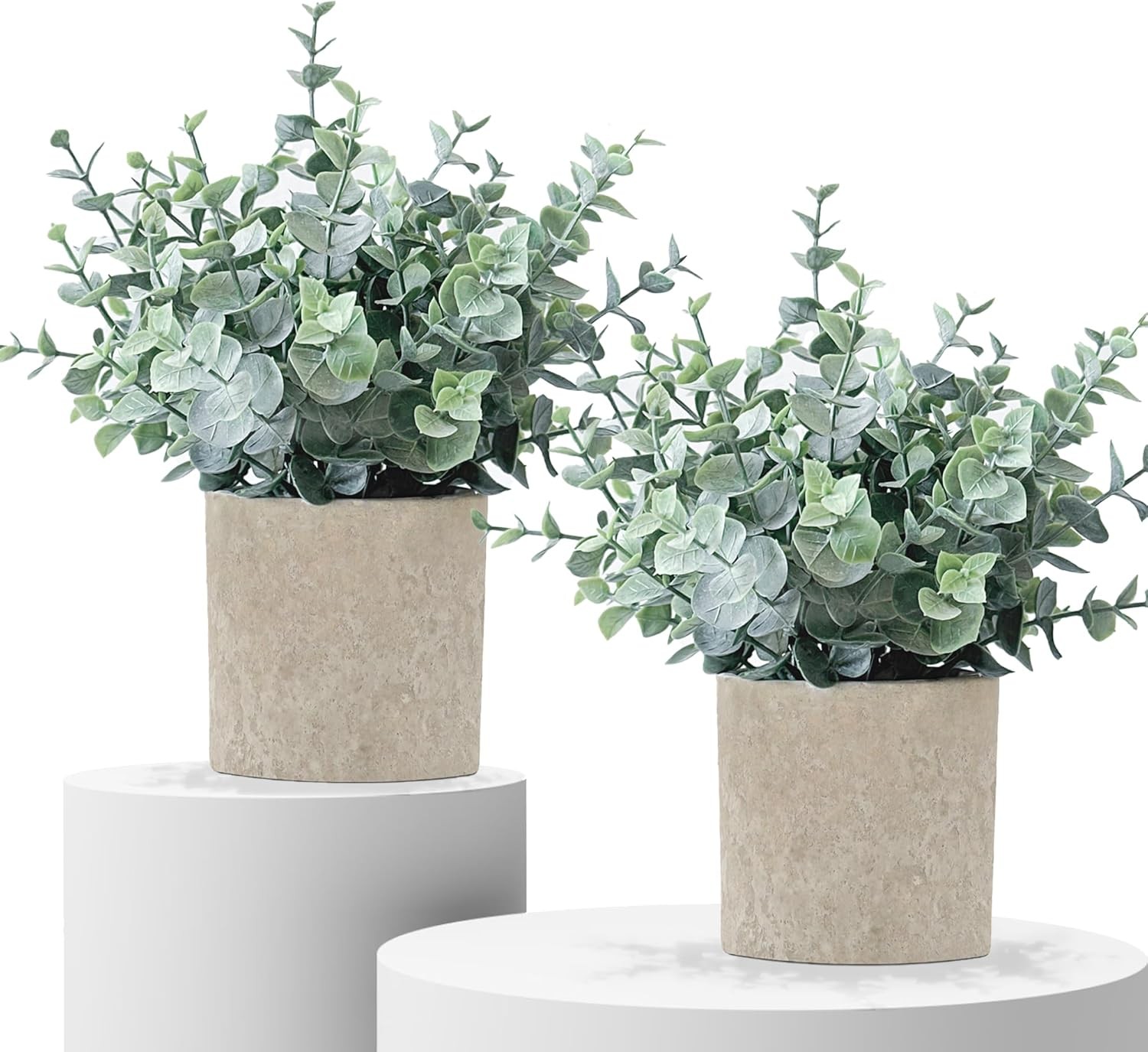 2 Pack Fake Plants Eucalyptus Small Potted Artificial Plants Indoor Greenery