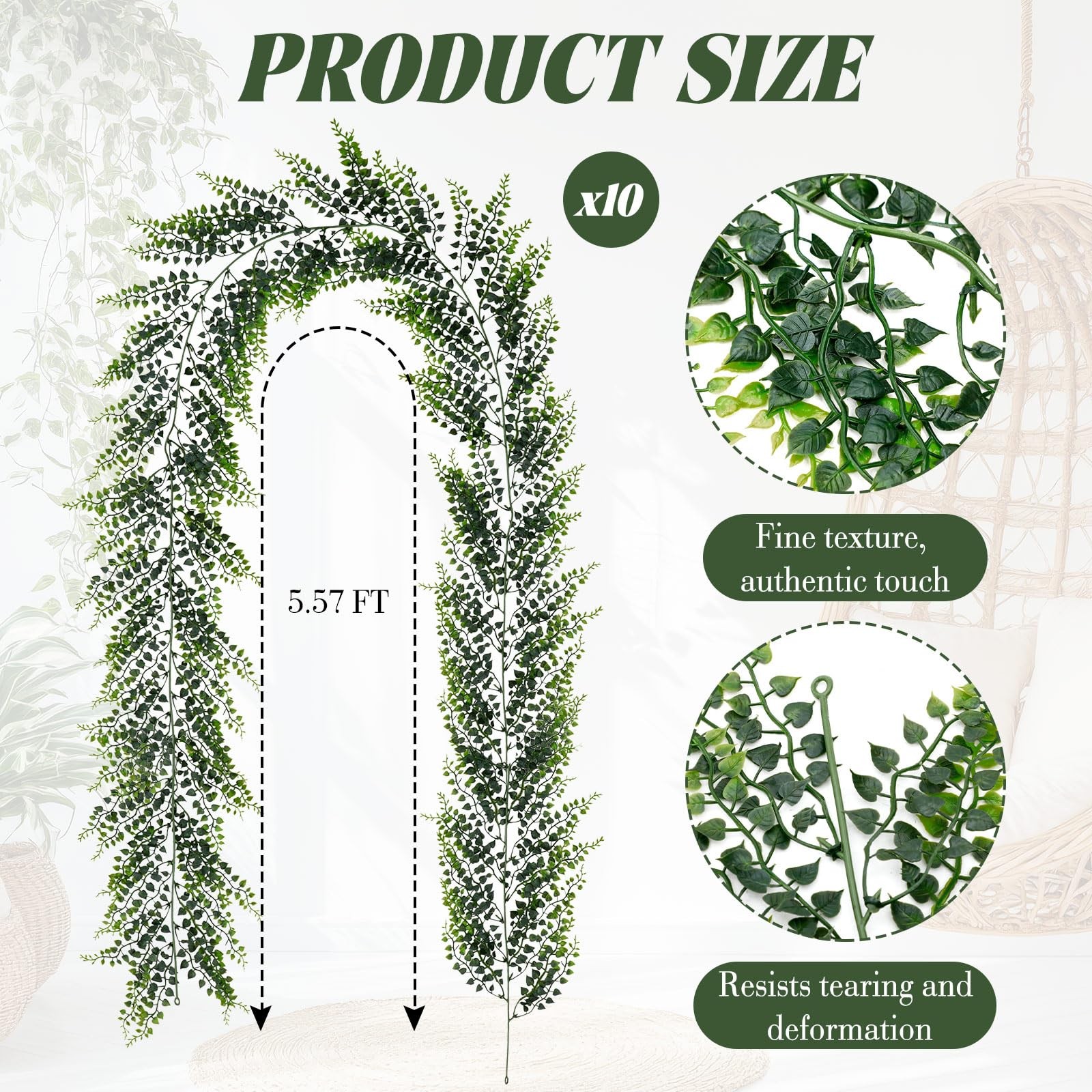 10 Pack 5.57ft Artificial Greenery Garland Lifelike Green Fake Vines Plastic …