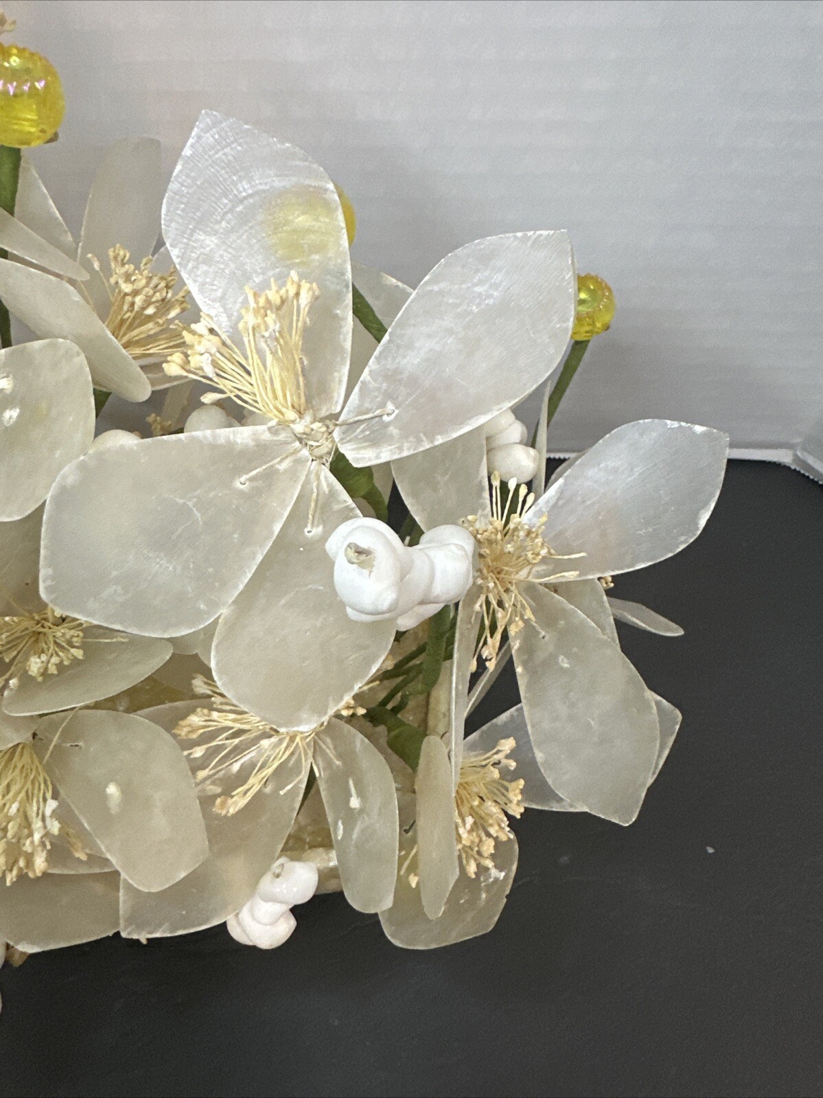 Vintage Capiz Shell & Metal Floral Standing Arrangement