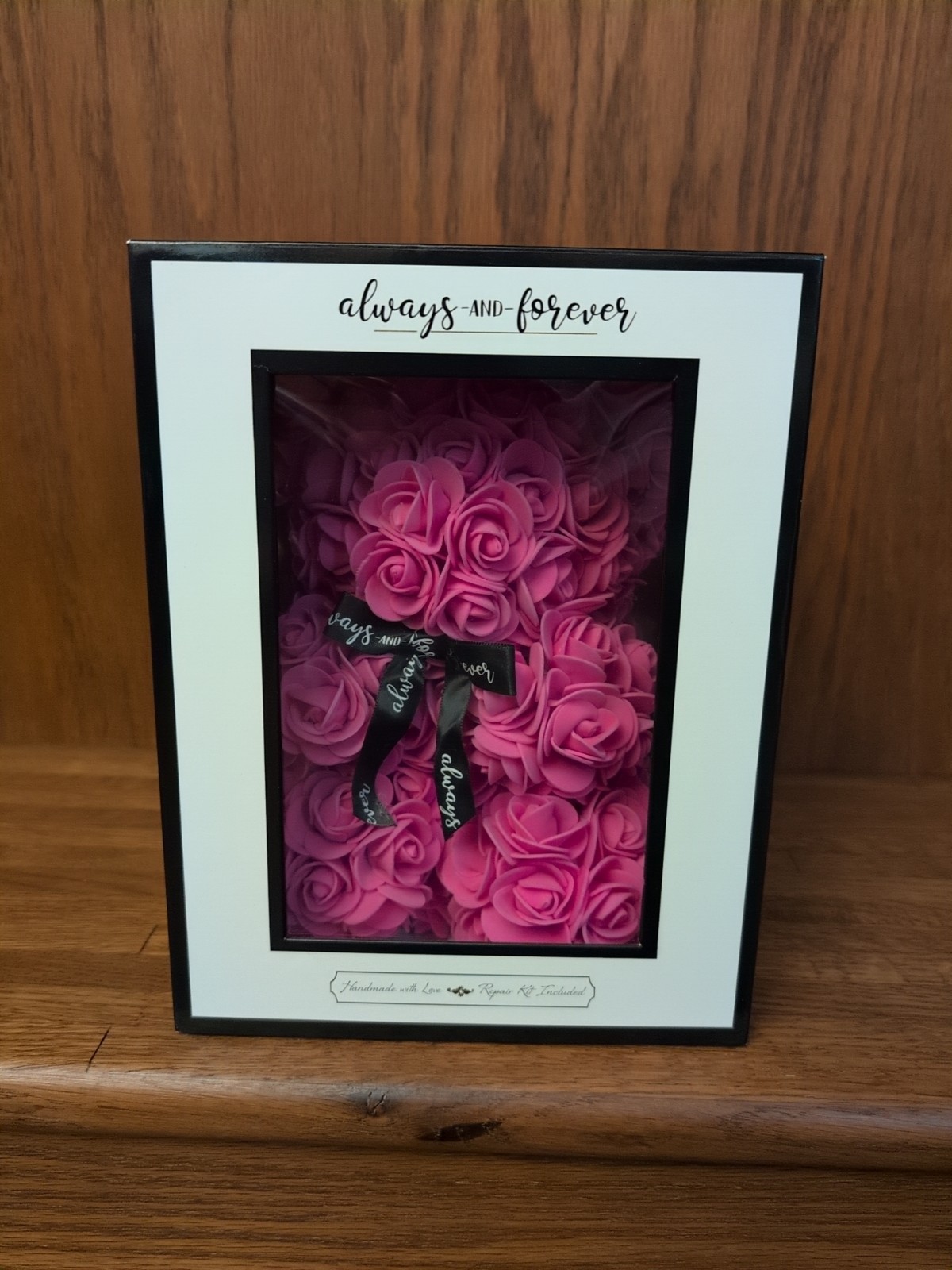 Always and Forever Pink Flower Bear With Box Artificial Rose Flowers