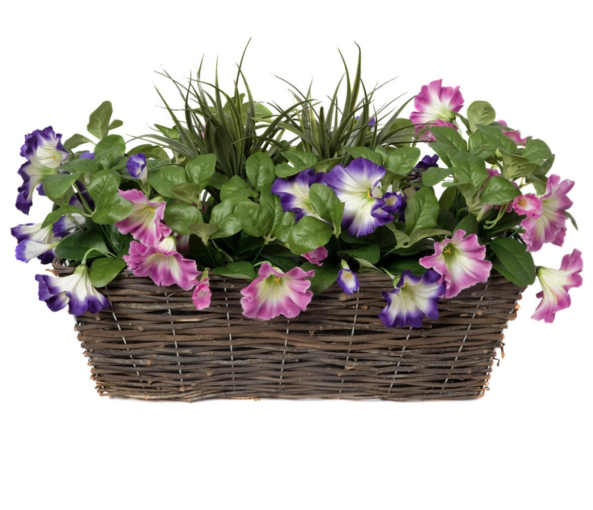 Flower Window Box Artificial Pink & Purple Petunia Flowers Rattan Flower Box