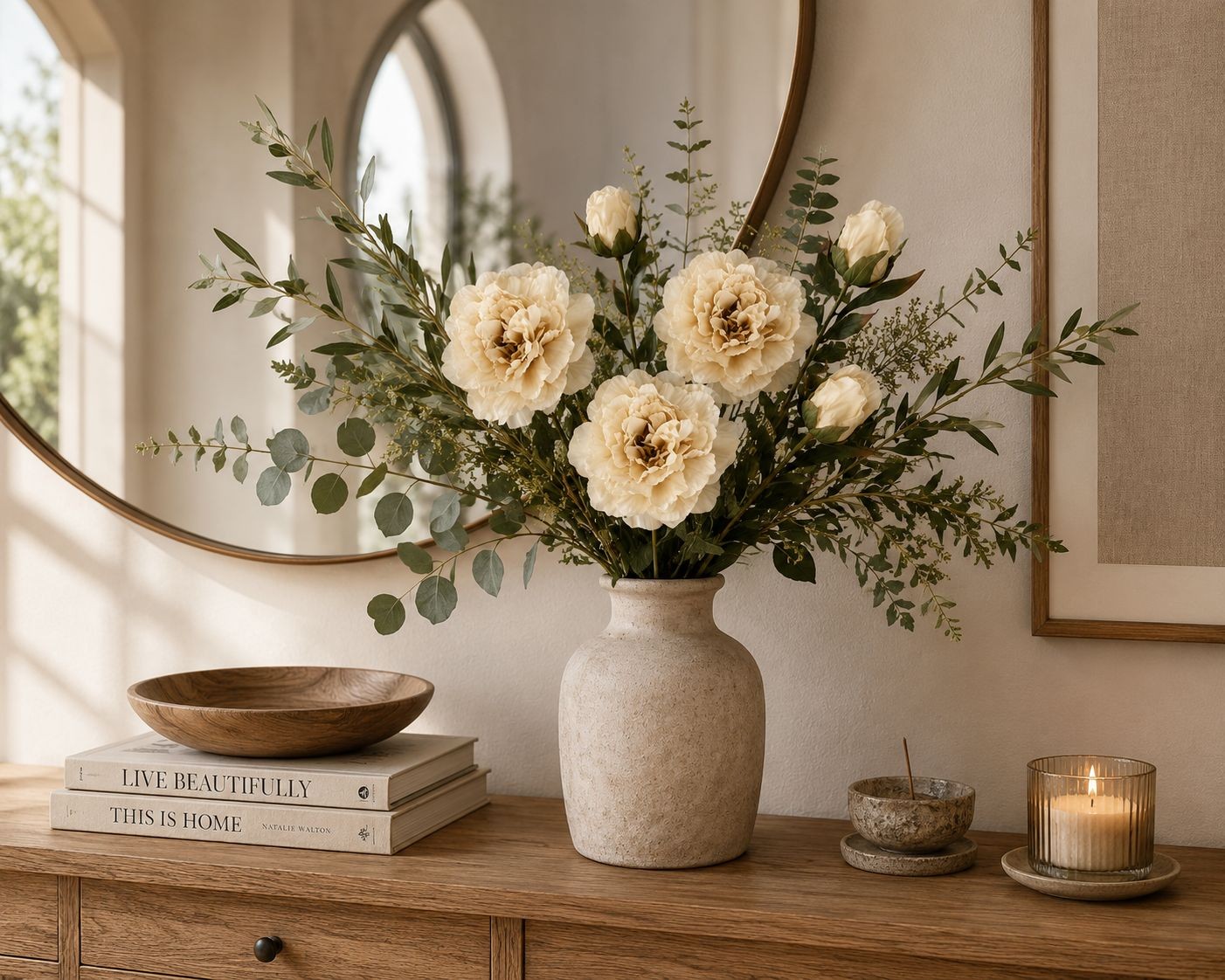 Cream Artificial Peony Stem 18 Inch Faux Peony Flower Stem Wedding Bouquet Flora