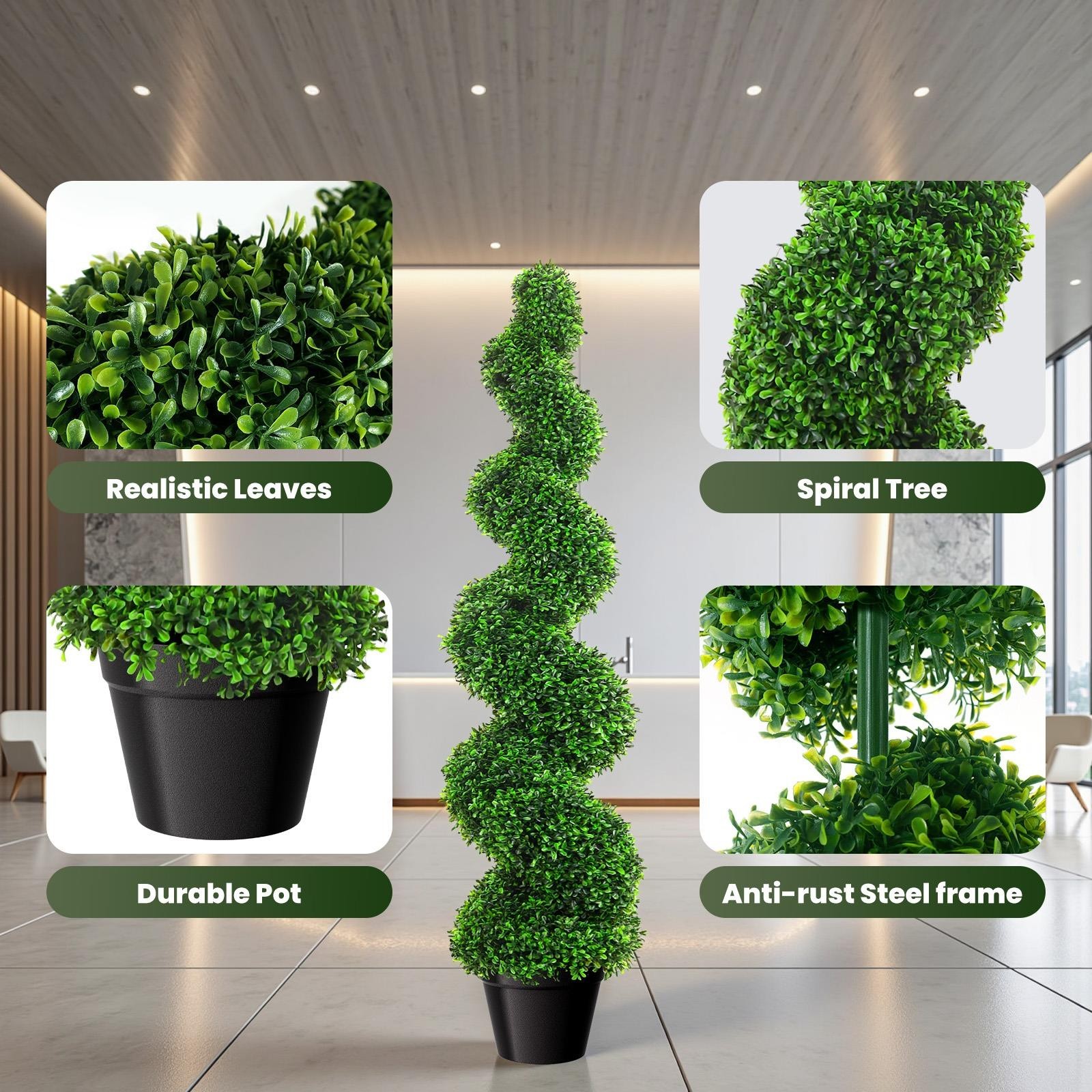 3FT 2 PCS Realistic Artificial Spiral Boxwood Topiary Trees w/Durable Pot
