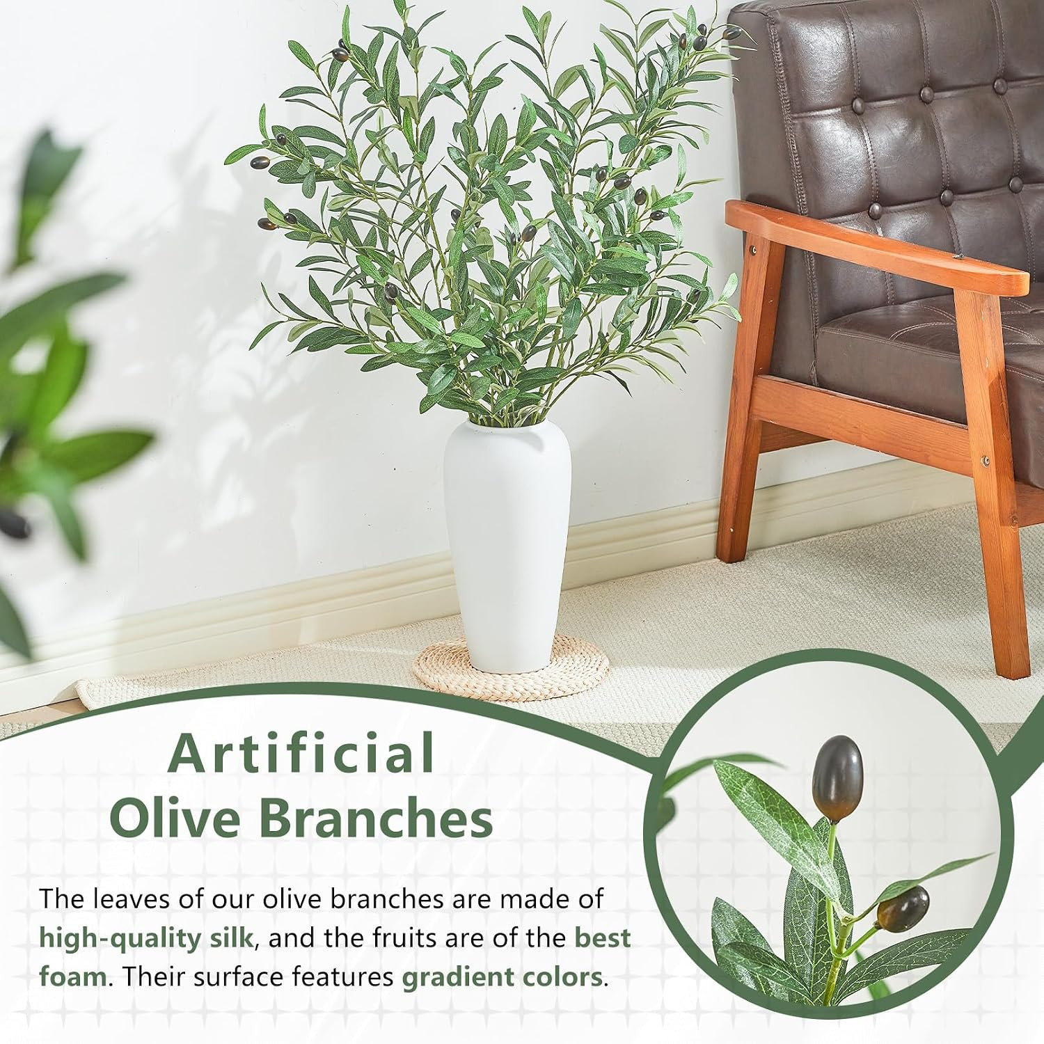 2 PCS 39 Inch Faux Olive Branches Artificial Flowers Greenery Stems | Olive Tree