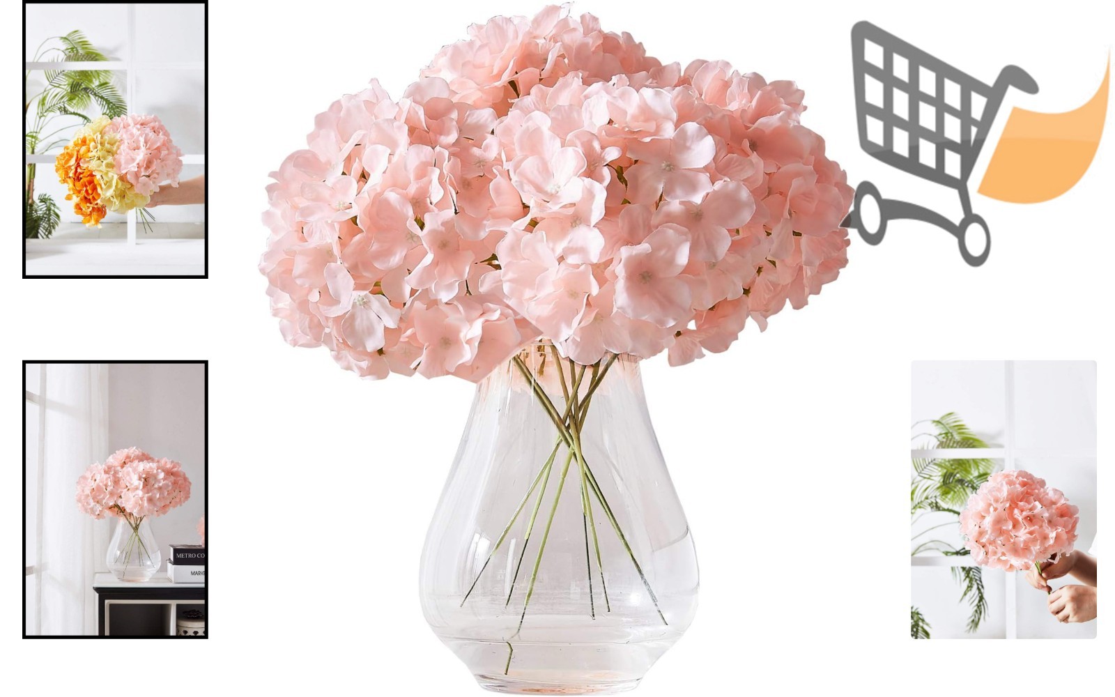 Artificial Hydrangea Flowers Blush Heads 10 Fake Silk Flowers for Wedding Decor