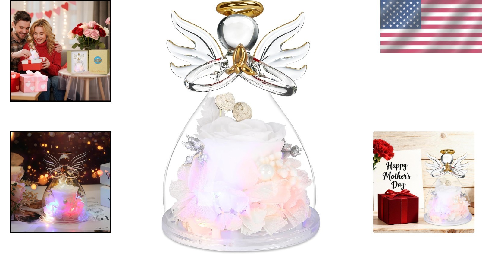 Elegant Light-Up Preserved Rose in Glass Angel Figurines – Perfect Gift for Her