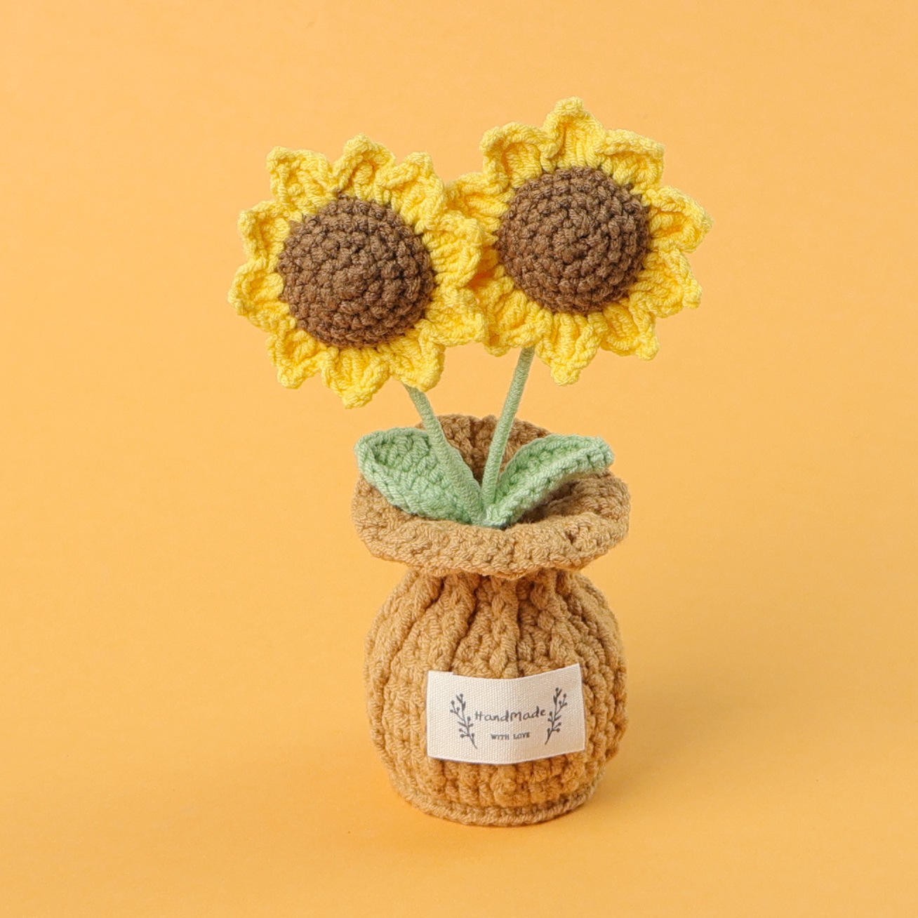 Handmade Crocheted Sunflower Bouquet Potted Plant Mini Desktop Decor Gift NEW