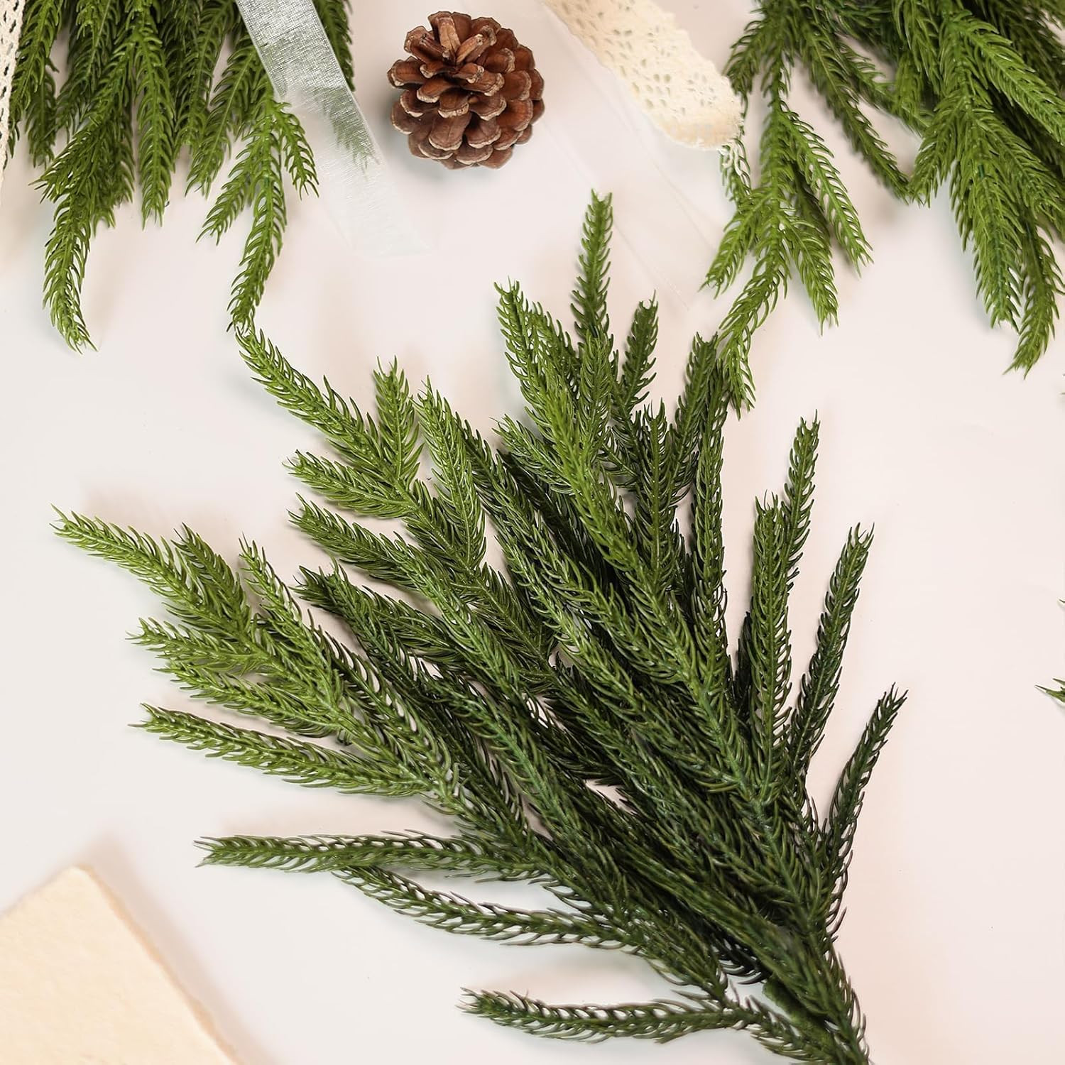 80 Pcs 18″ Realistic Norfolk Pine Branches for Holiday Decor & Crafts