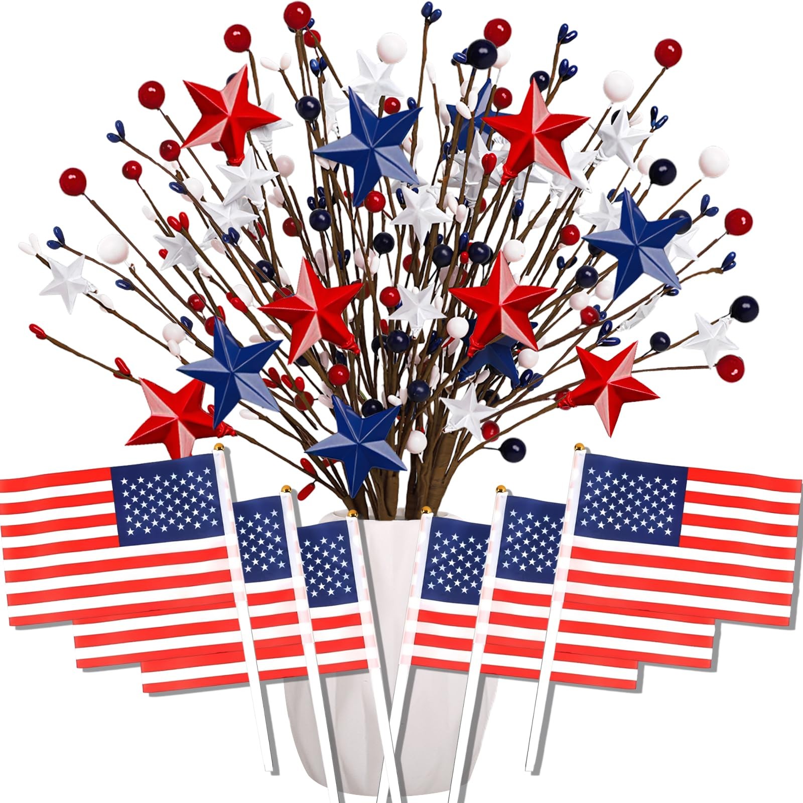 4 Pcs 4th of July Patriotic Artificial Stem Picks Red White Blue Stars and 6 …