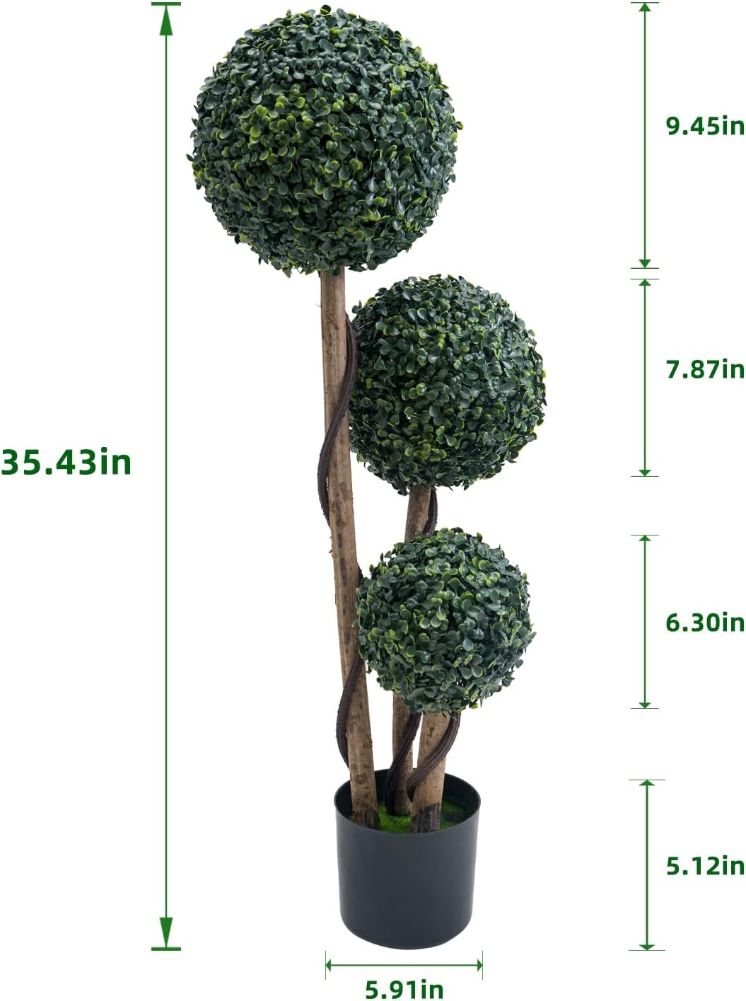 35/45 in Topiary Boxwood Triple Ball Artificial Tree Indoor/Outdoor Home Decor