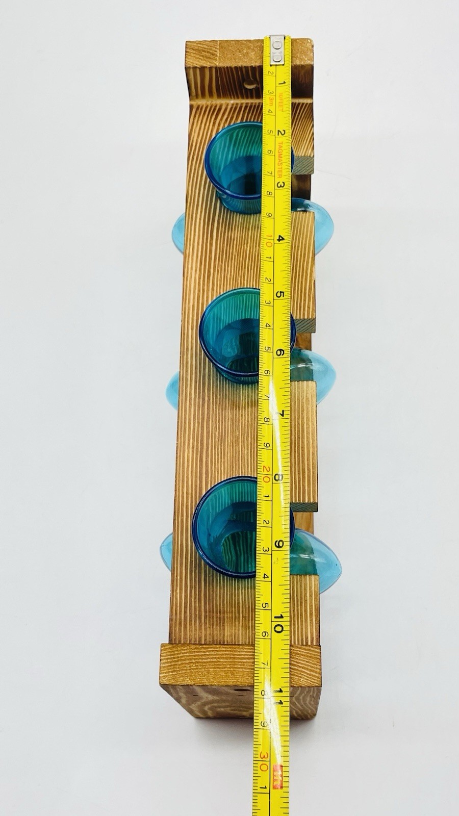 Plant Terrarium Propagation Wood Stand Tabletop Planter 3 Bulb Blue Glass Vase