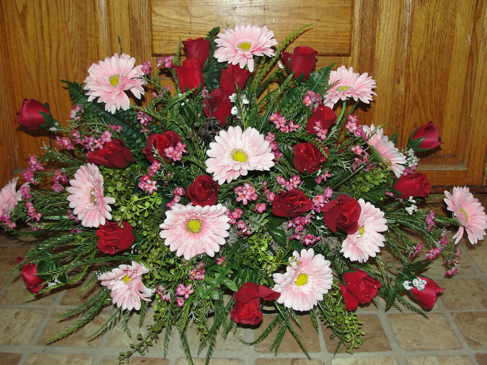 Sympathy Headstone Flower Saddle Mother Grandma Grave Cemetery Burgundy Roses
