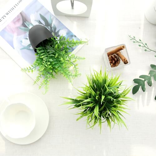 2 Pack Fake Plants in Black Pot Small Artificial Plant Wheat Black-2 Pack