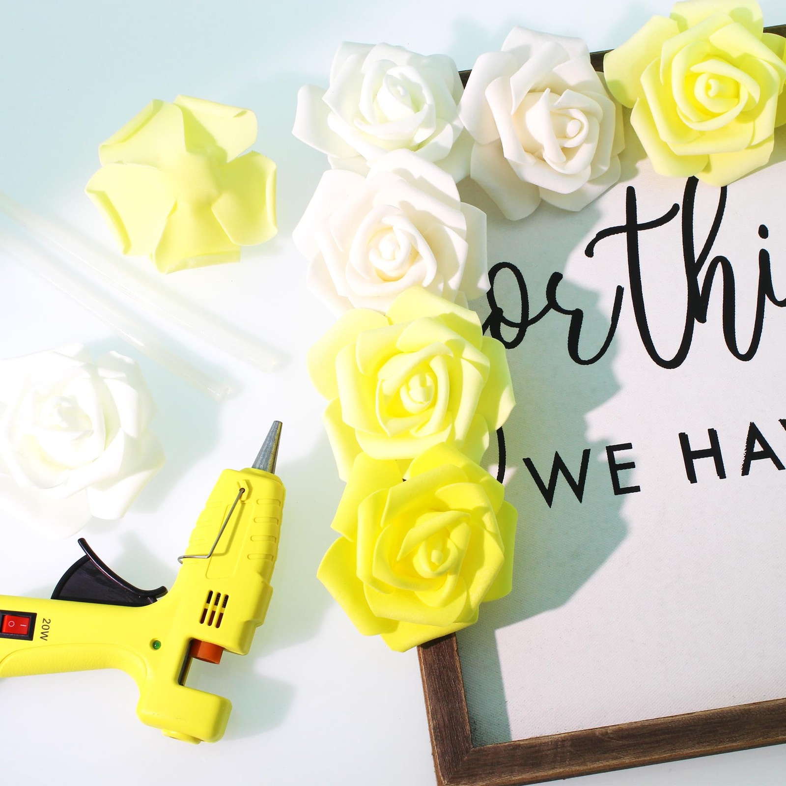 100 PCS 3 Inch Artificial Flowers Bulk Faux Foam Fake Rose Head Ivory Yellow