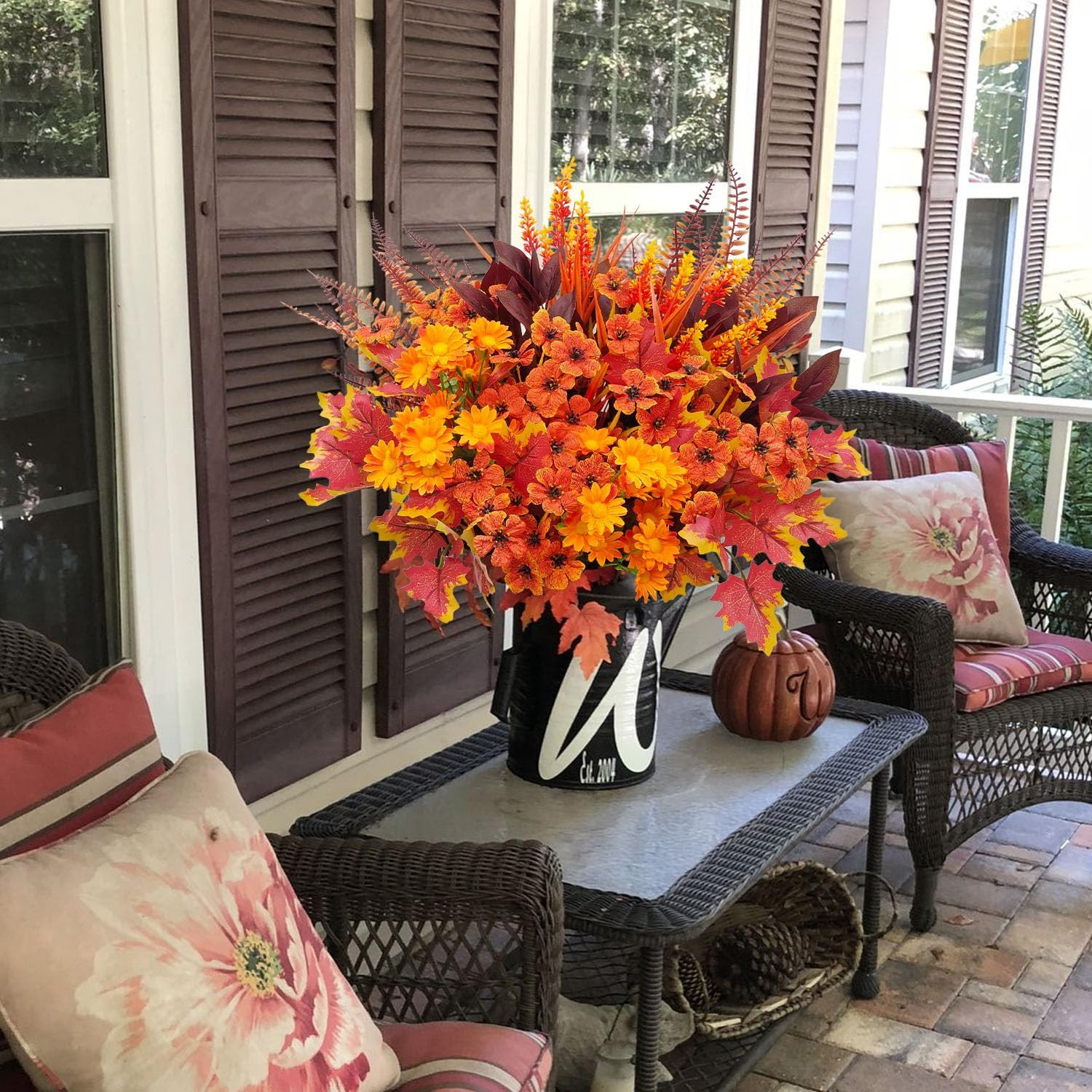 18 Bundles UV Resistant Artificial Fall Flowers for Indoor & Outdoor Decor