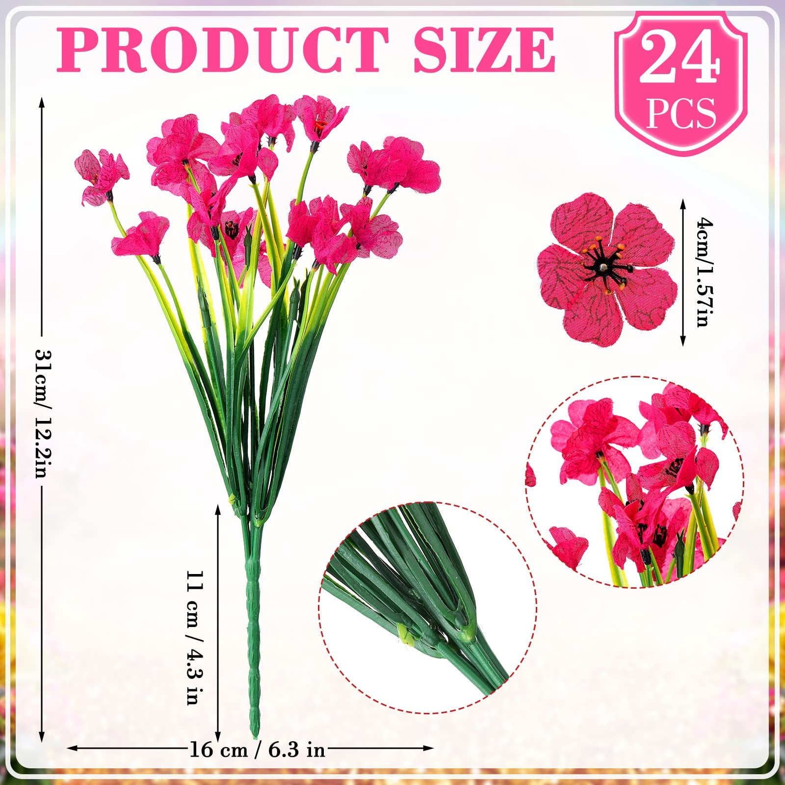 24 Pcs Artificial Flowers for Outdoor Decoration, UV Resistant Silk Faux Flow…