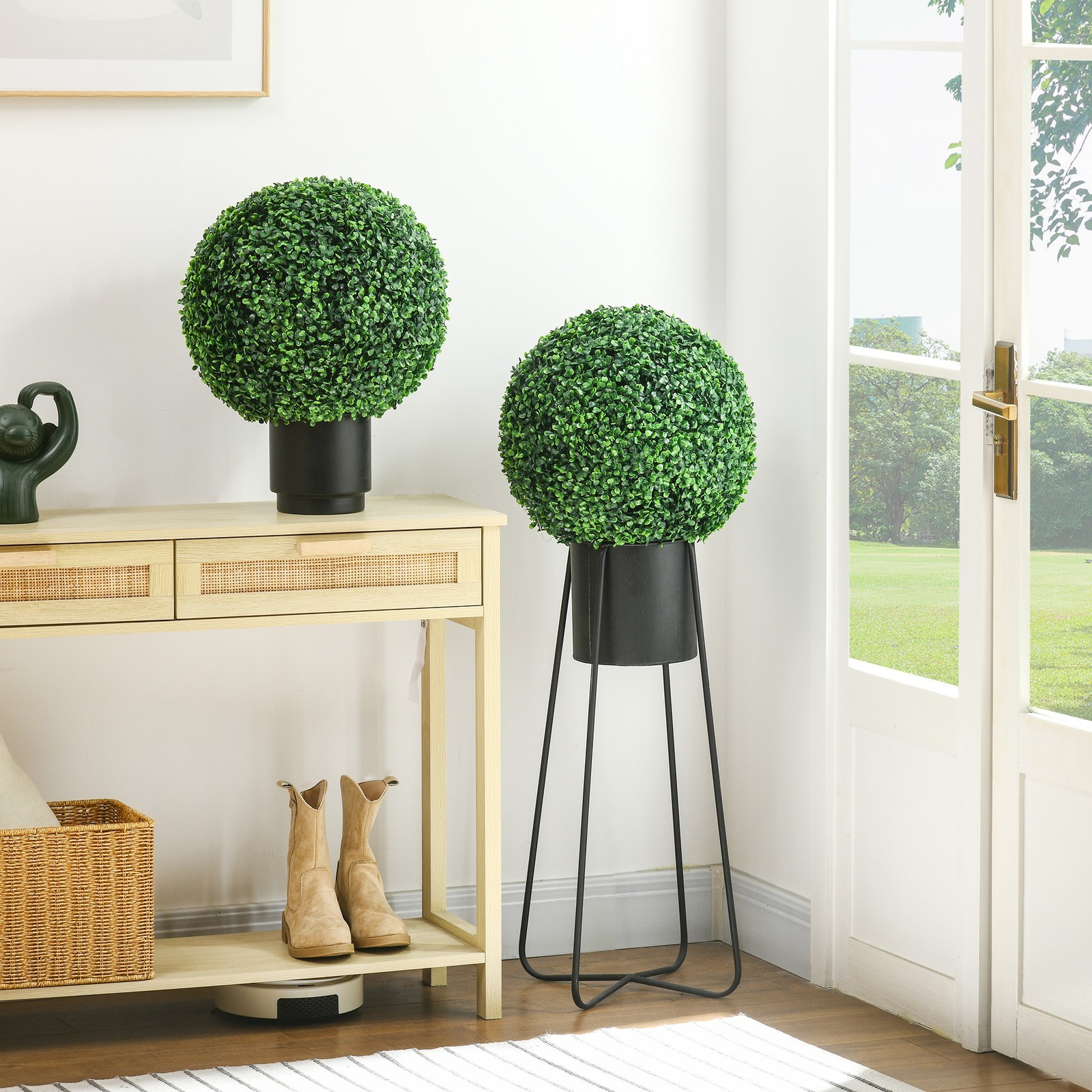 Set of 2 15.75 Inch Artificial Ball Boxwood Topiary Trees Balls