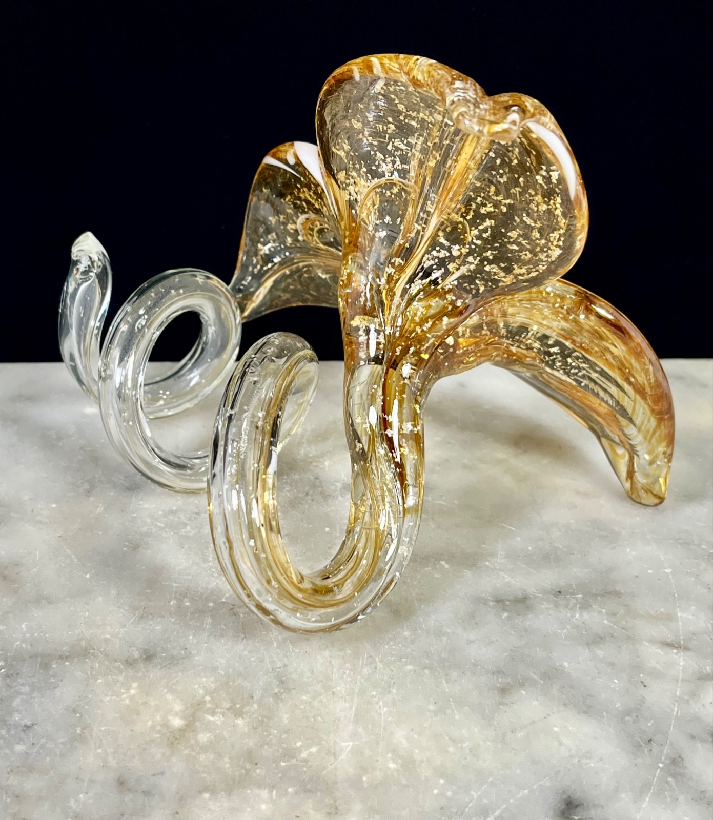 VTG Hand Blown Glass Petal Flower Amber Color