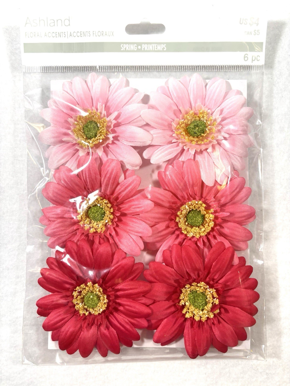 NEW ASHLAND PINK DAISY FLORAL ACCENTS WIRED 3″ PACKAGE OF 6