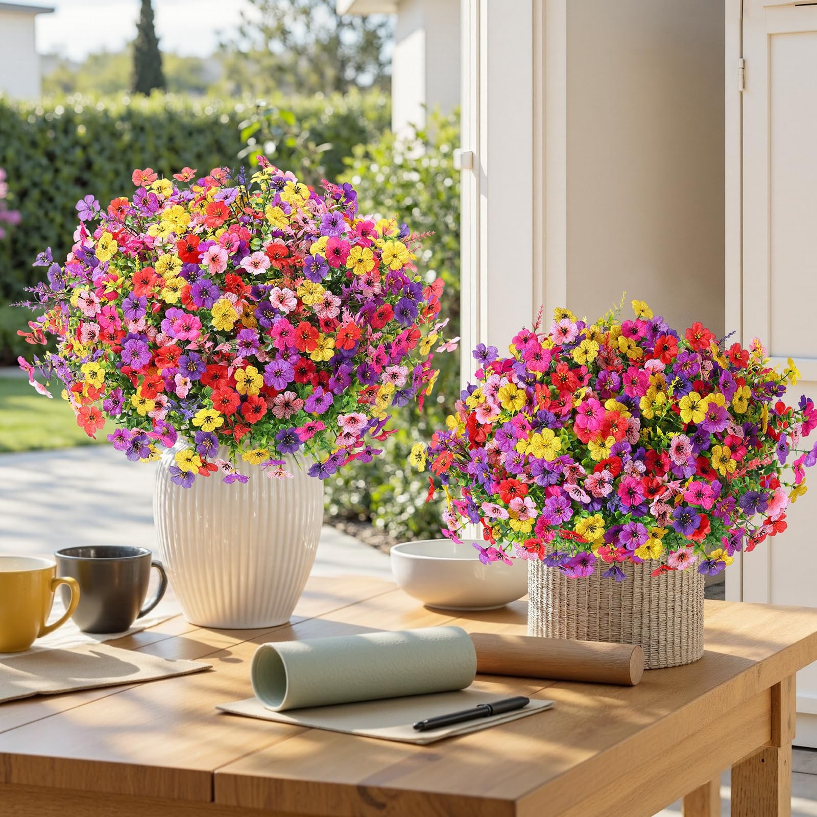 24 Bundles Artificial Flowers for Outdoors UV Resistant Decor