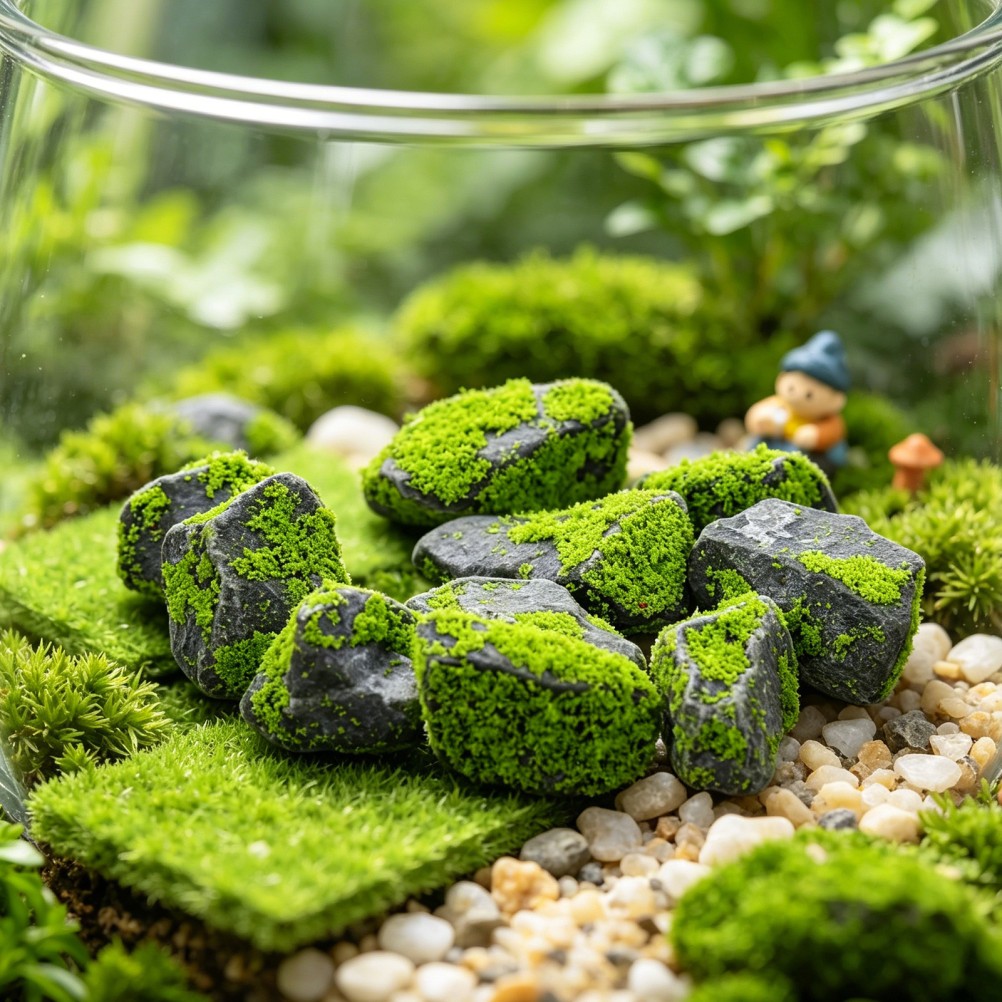 10pcs Simulated Moss Stones, Decorative Artificial Green Moss Rocks for Floral