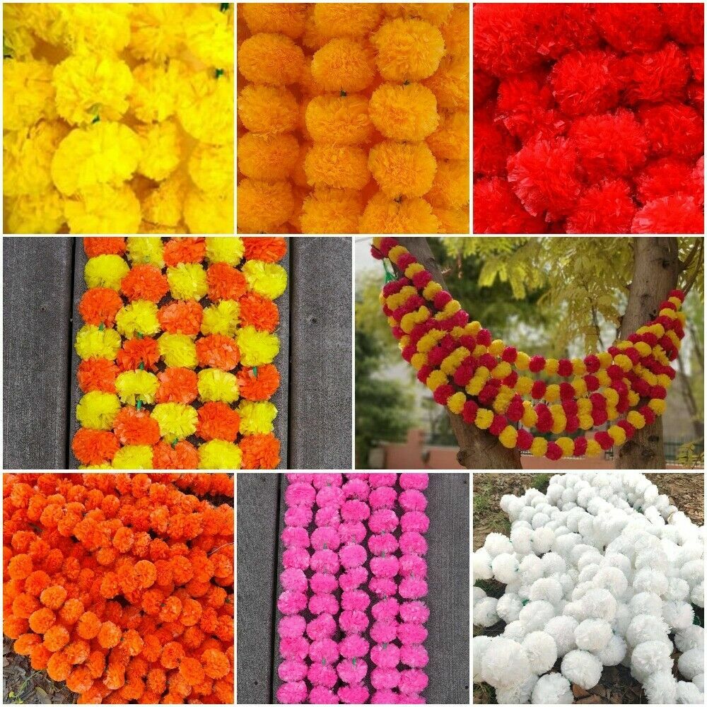 Indian Handmade Artificial Marigold Flower Garland Home Wedding Party Decoration