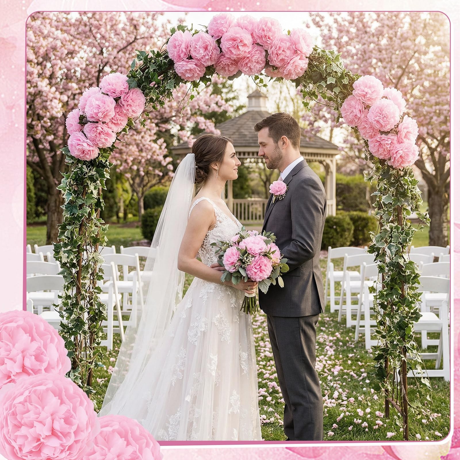 50 PCS Pink 4.7 Inch Artificial Peony Rose Flower Heads Silk Fake Bridal