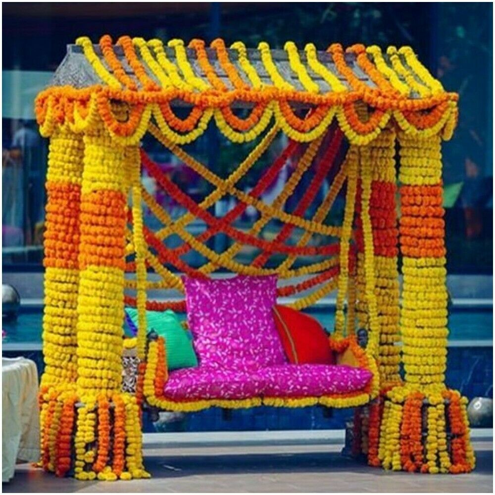 Indian Handmade Artificial Marigold Flower Garland Home Wedding Party Decoration