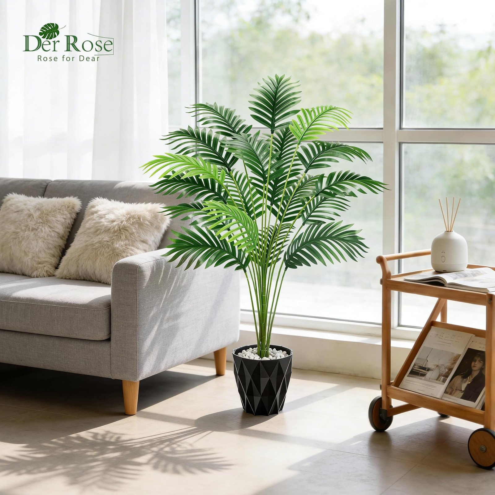 Der Rose 44″ Artificial Palm Tree with Stable Base for Indoor Living Room Off…