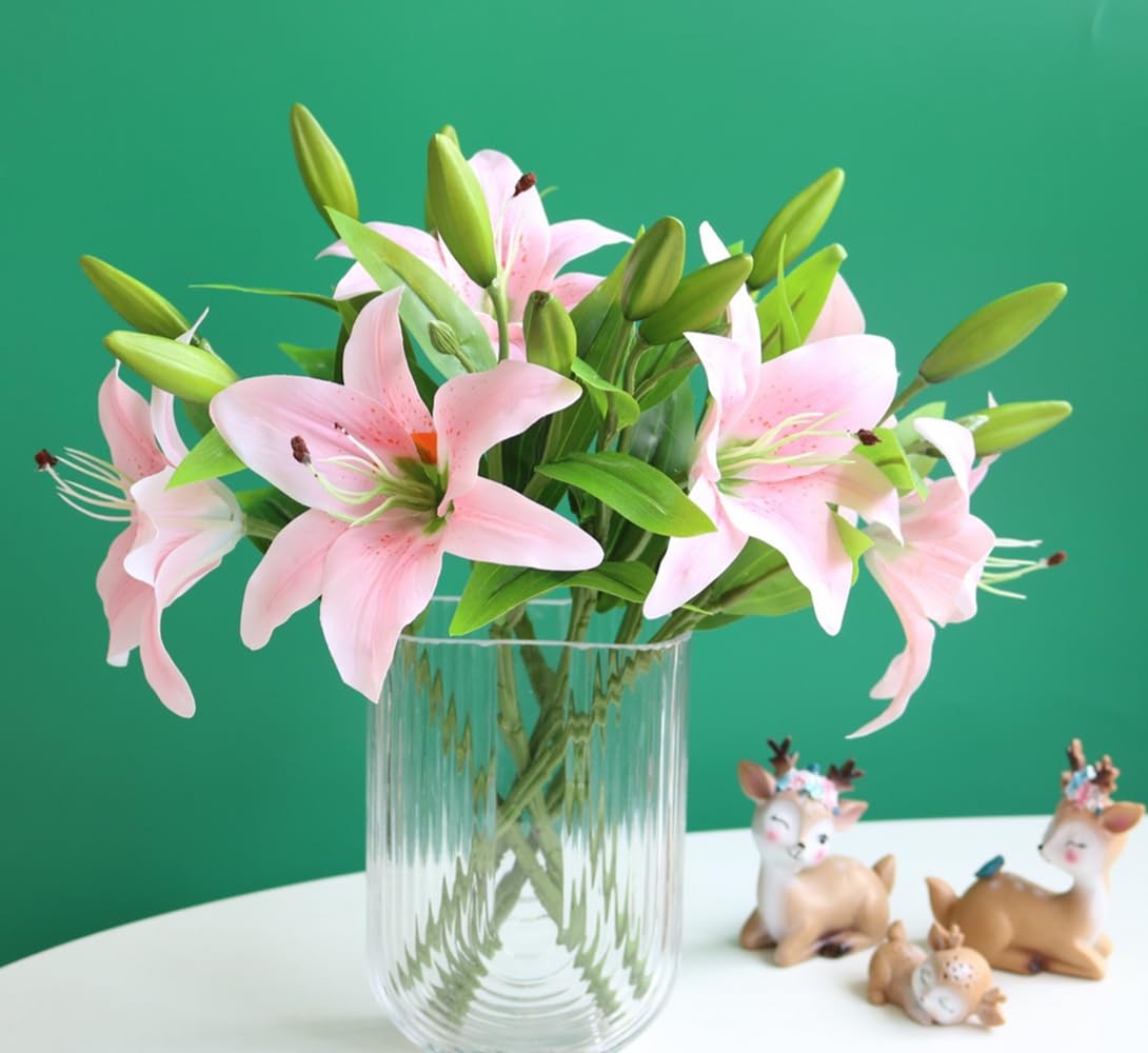TONGMAN 6 Bundles Artificial Tiger Lily Flowers White Touch Lilies Flower Bou…