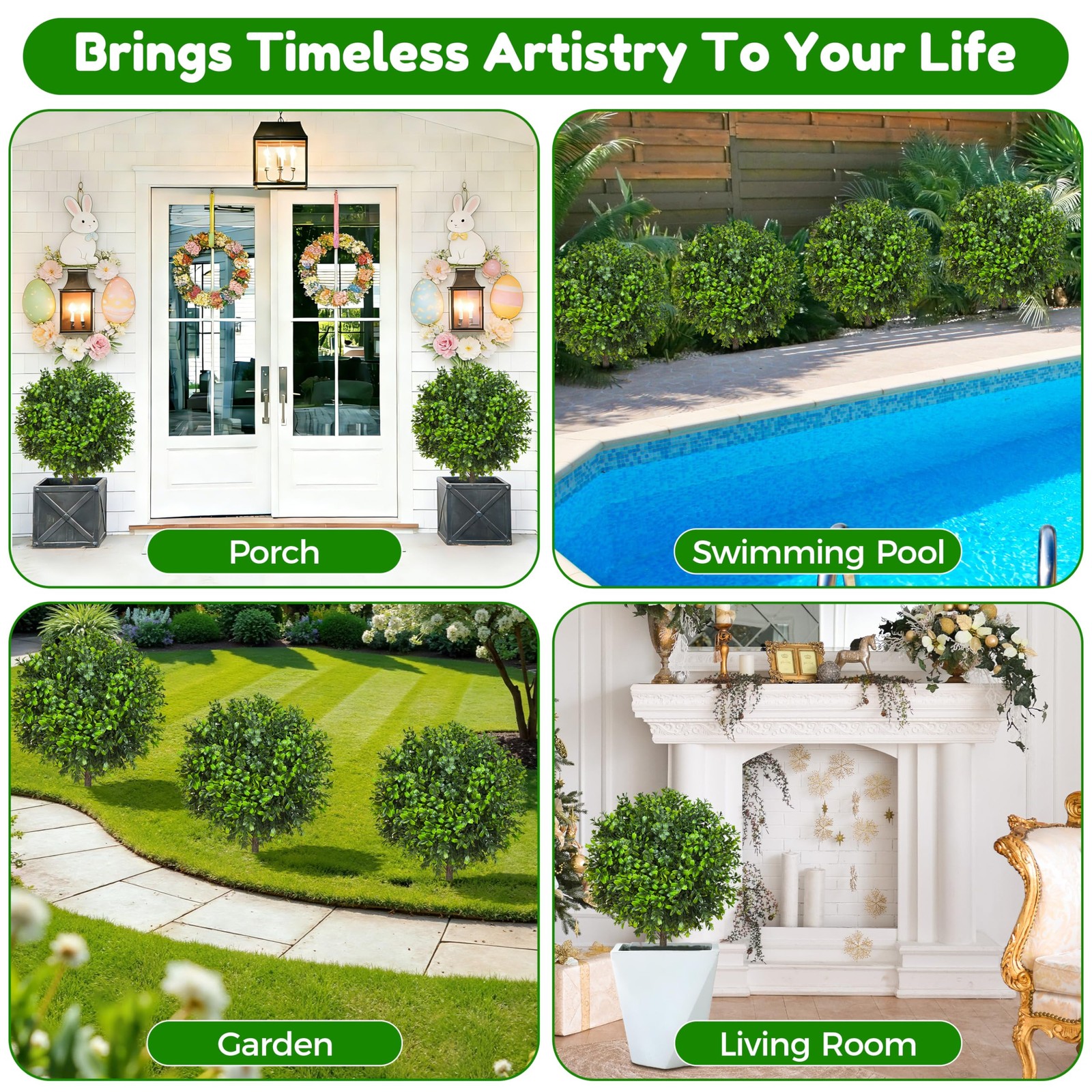 21.6 Inch Artificial Boxwood Topiary Bushes, Set of 4 Fake Shrubs, UV Resista…